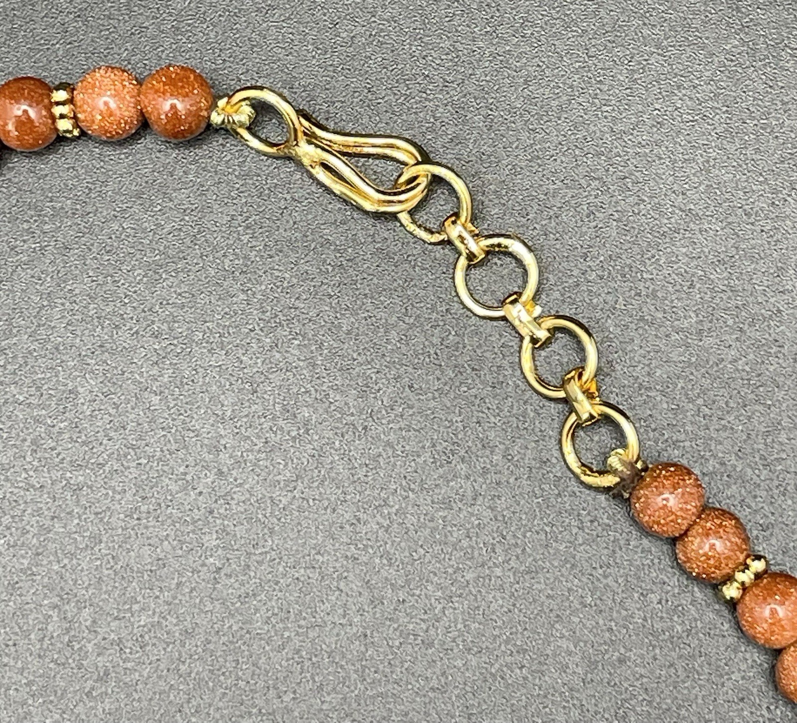 Natural Sandstone (GoldStone) Beaded Gold Tone Necklace Handmade