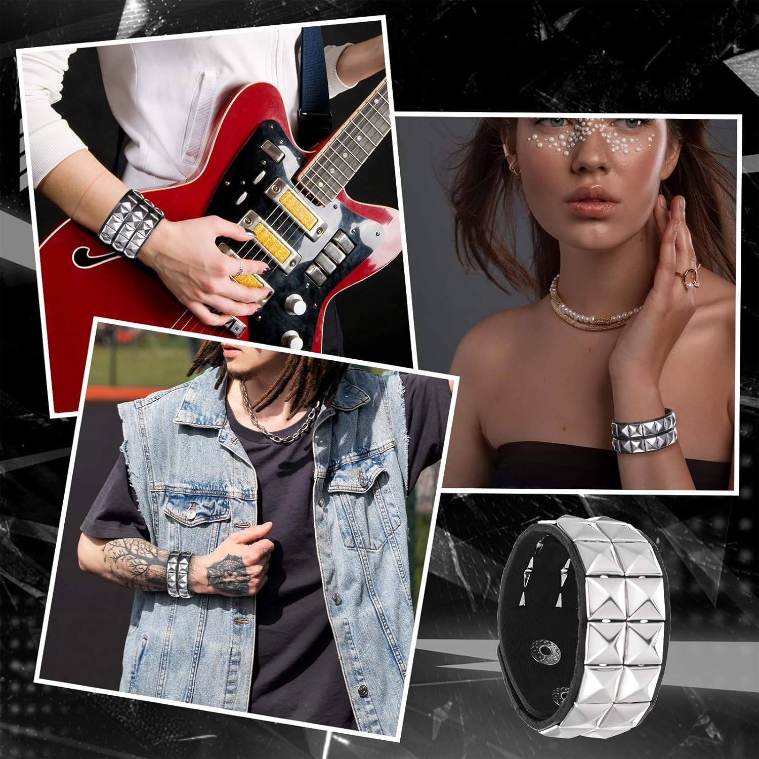3PCS Studded Bracelet, Leather Bracelet for Men Women, Goth Studded Arm Band