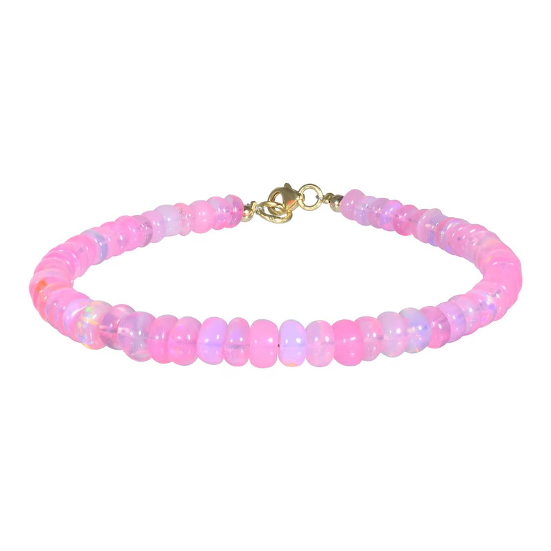 Natural Welo Fire Pink Opal 4-5mm Beaded Bracelet 925 Silver Handmade Gift
