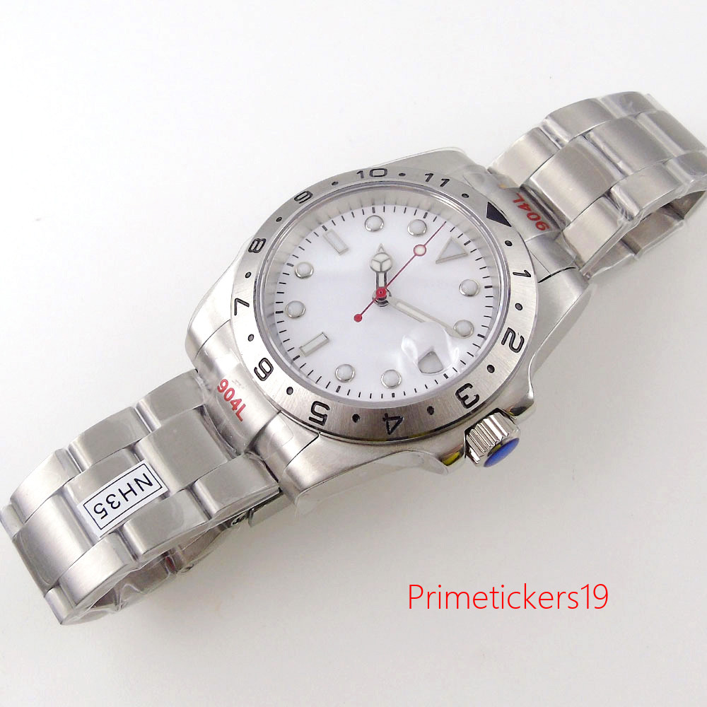 39mm Automatic Men’s Watch White Sterile Dial Sapphire Fixed Bezel NH35 PT5000