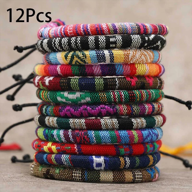 12 Pieces Bohemian Surfer Bracelet Set for Men Women Beach Braided Bracelets Han