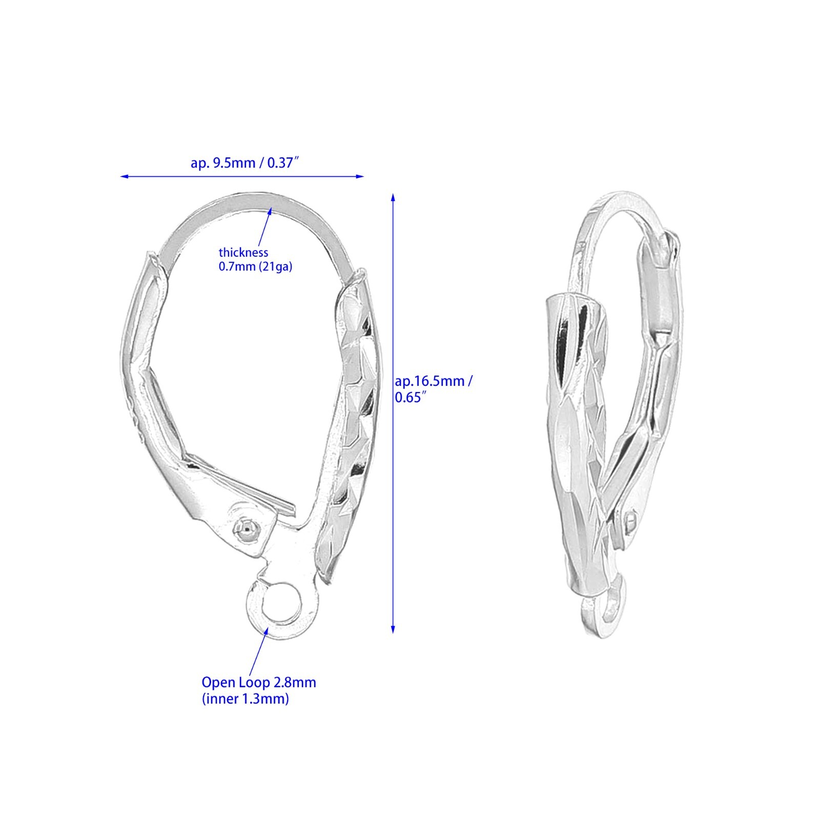 Sterling Silver Laser Cut French Hook Leverback Earring Ear Wire Connector 97835