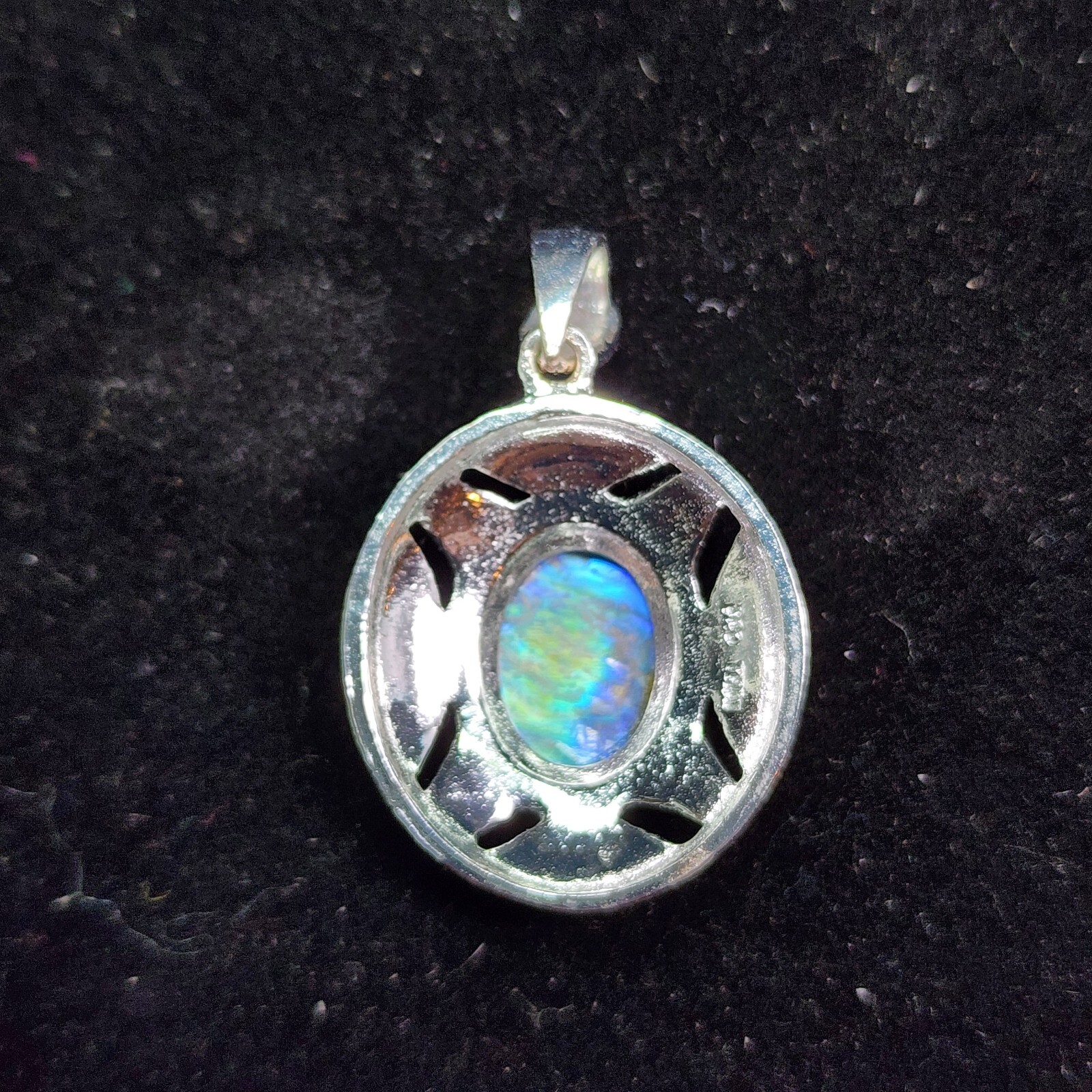Genuine Marcasite and Abalone Oval 925 Sterling Silver Pendant