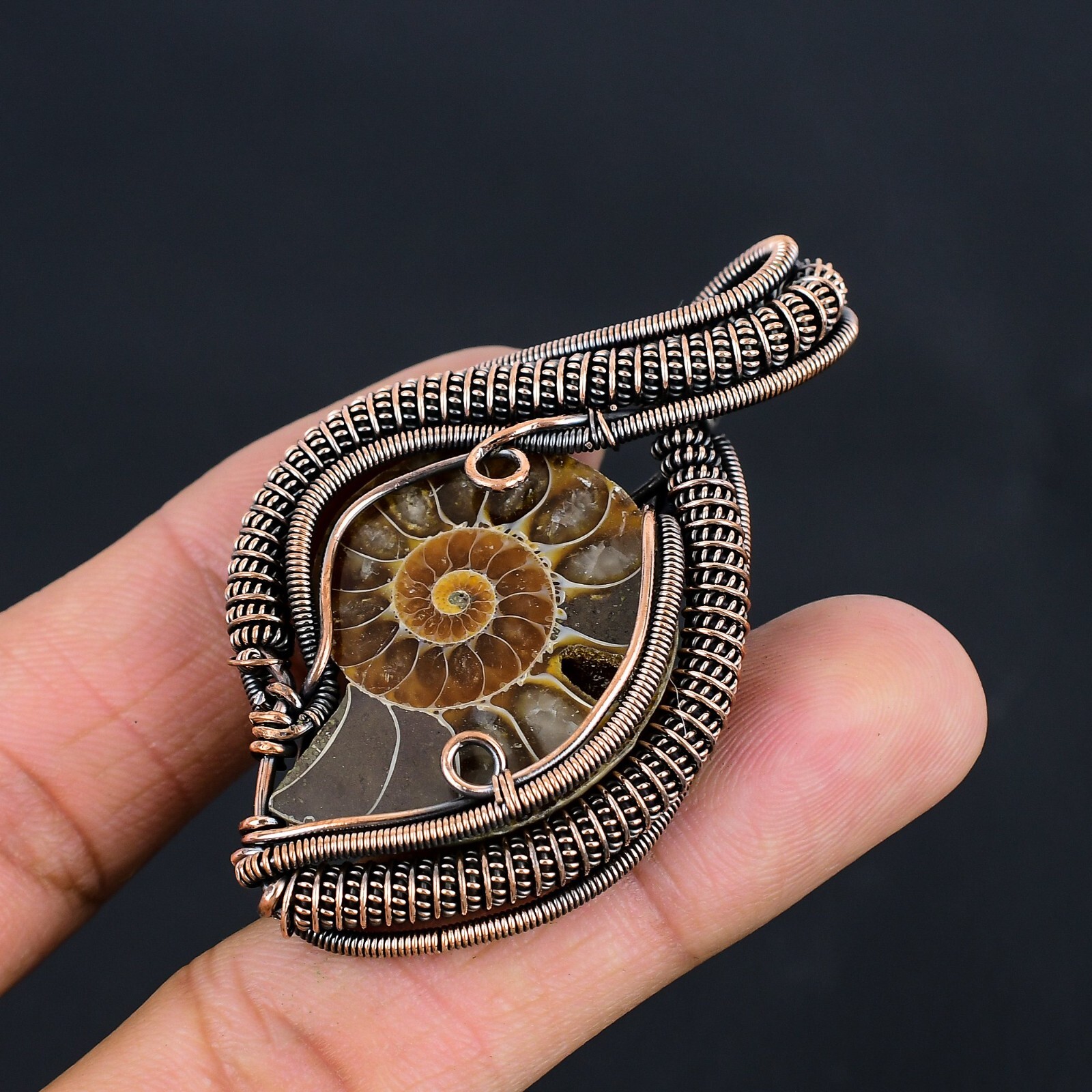 Ammonite Fossil Gemstone Copper Wire Wrapped Gift For Pendant Jewelry LC-234