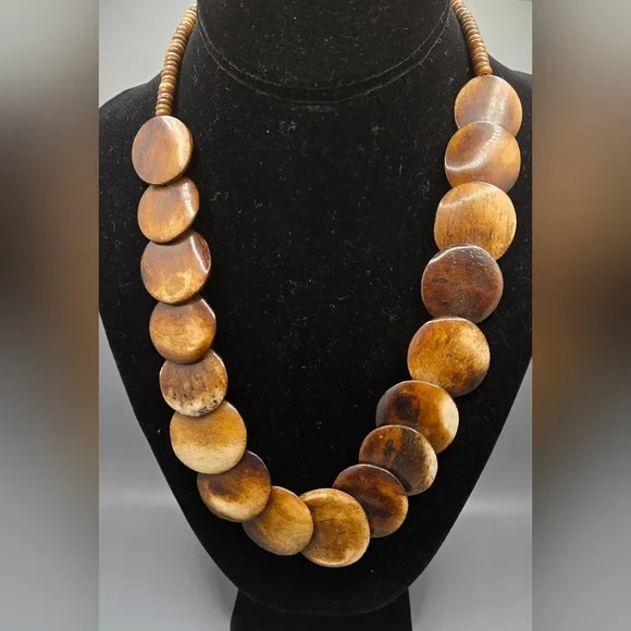 Camel Bone Disc Necklace Discs Approx 30mm Dia 19″ Long