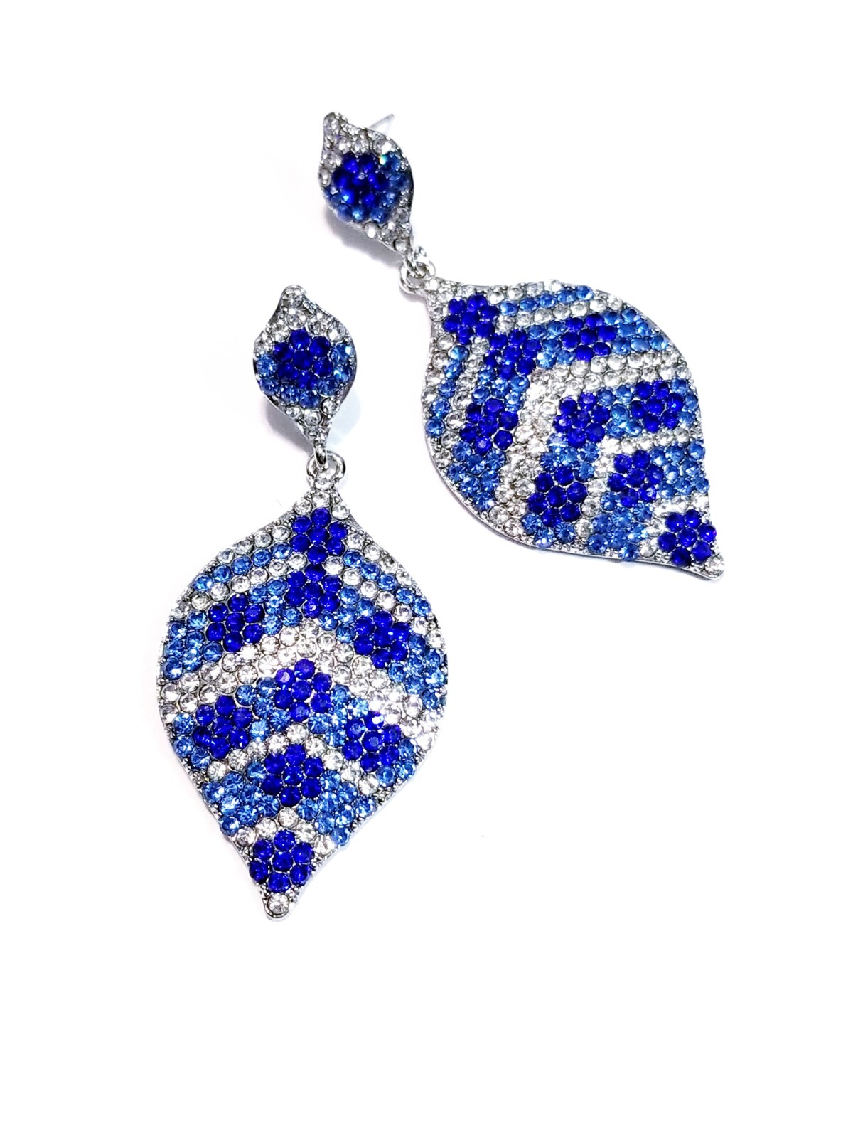 Chandelier Rhinestone Crystal Pageant Bridal Earrings Blue Drop Dangle 2.8 In