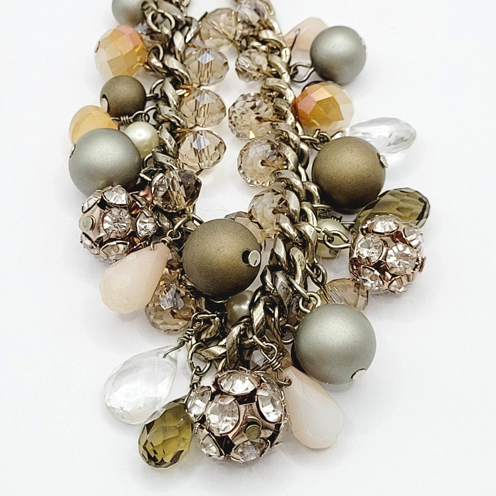 Loft Ann Taylor Sparkling Multi Bead Shape Silver Tone Cluster Necklace Signed