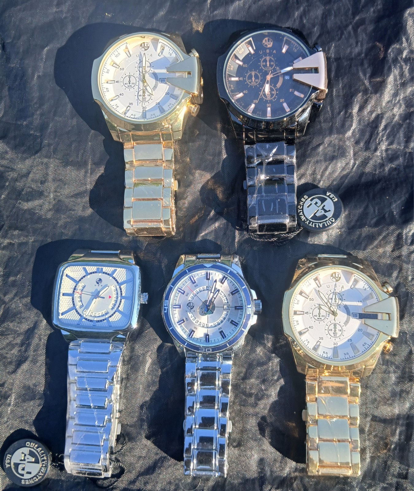 Men’s AJ Brand 5 Watch Stainless Steel Lot. Brand New 53MM AND 45MM