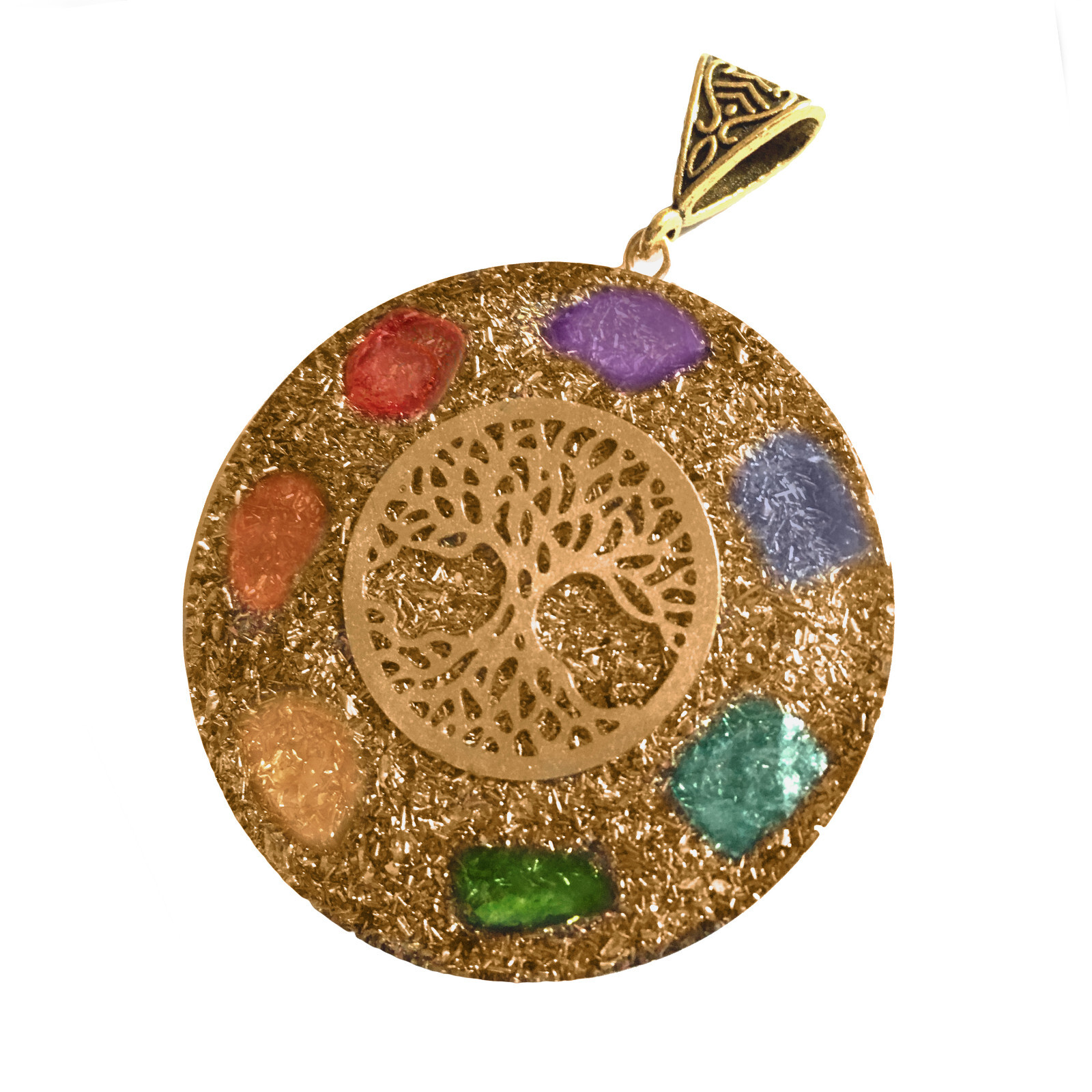 Tree of Life Sacred Geometry Pendant Orgone 7 Chakra Gemstone Necklace Orgonite