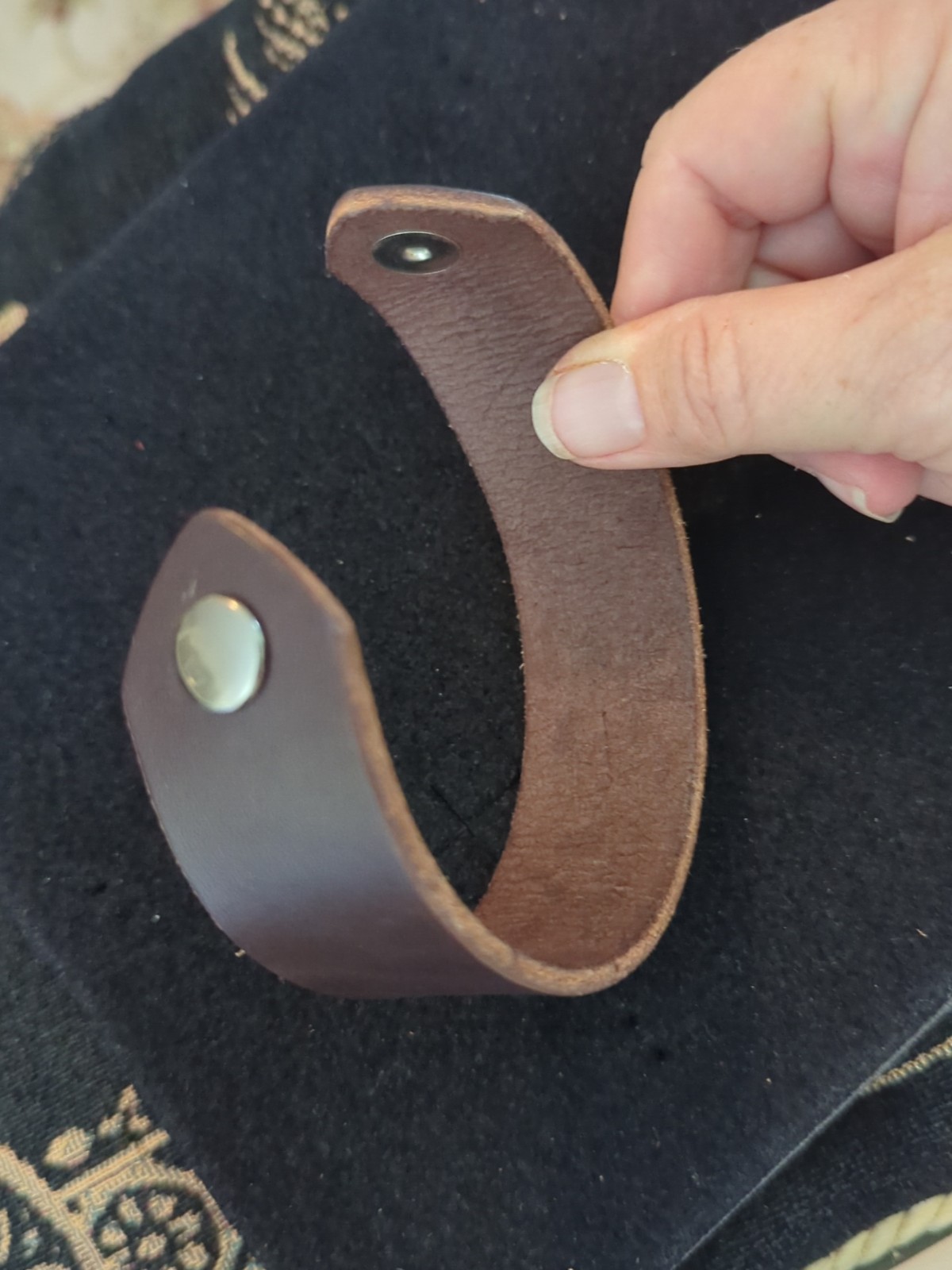 Dark Brown Leather Snap Button 9.5 Inch Bracelet Hand Made Simple No Pattern