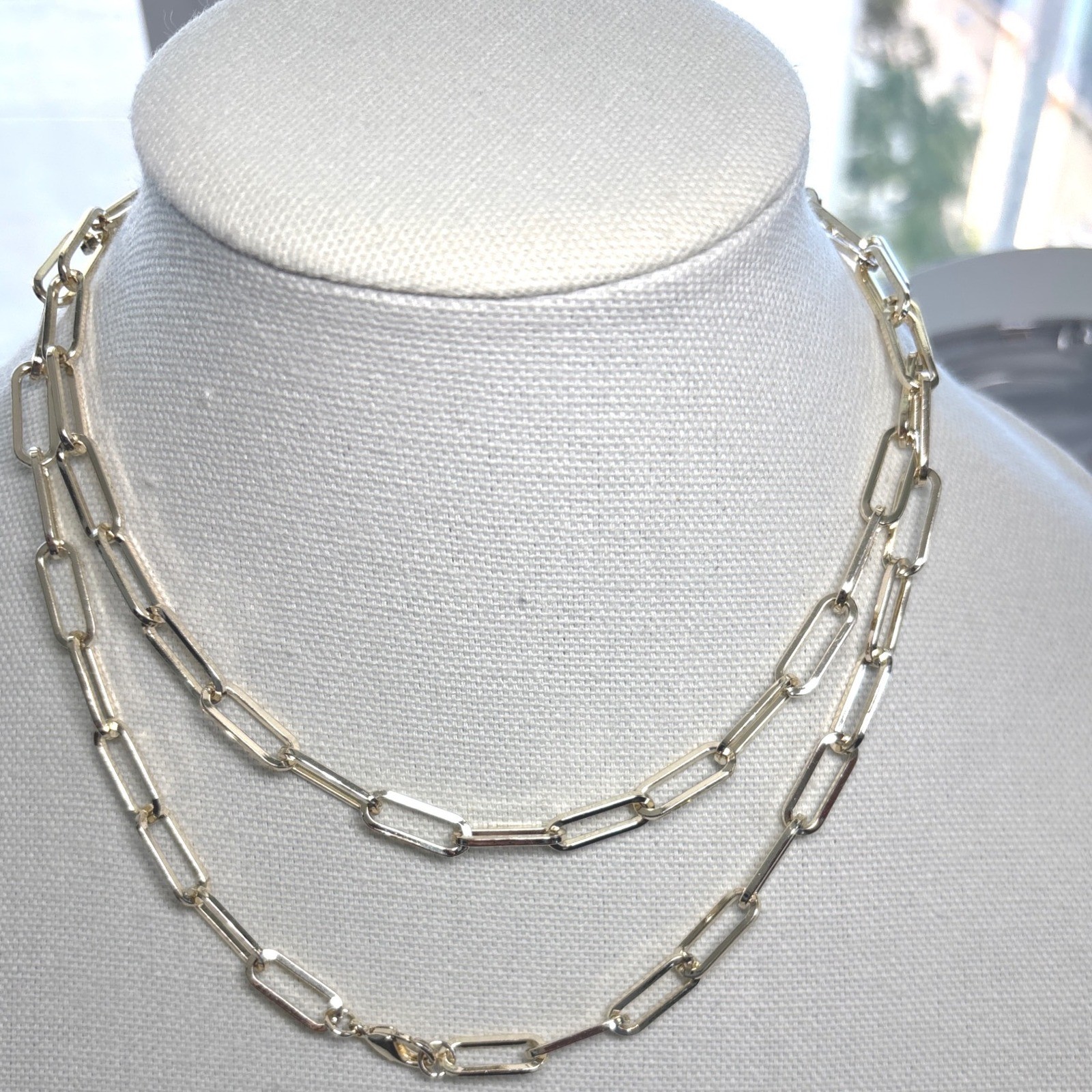 Necklace Gold Tone Metal Lobster Clasp Paperclip Link Chain New 32 Inch New