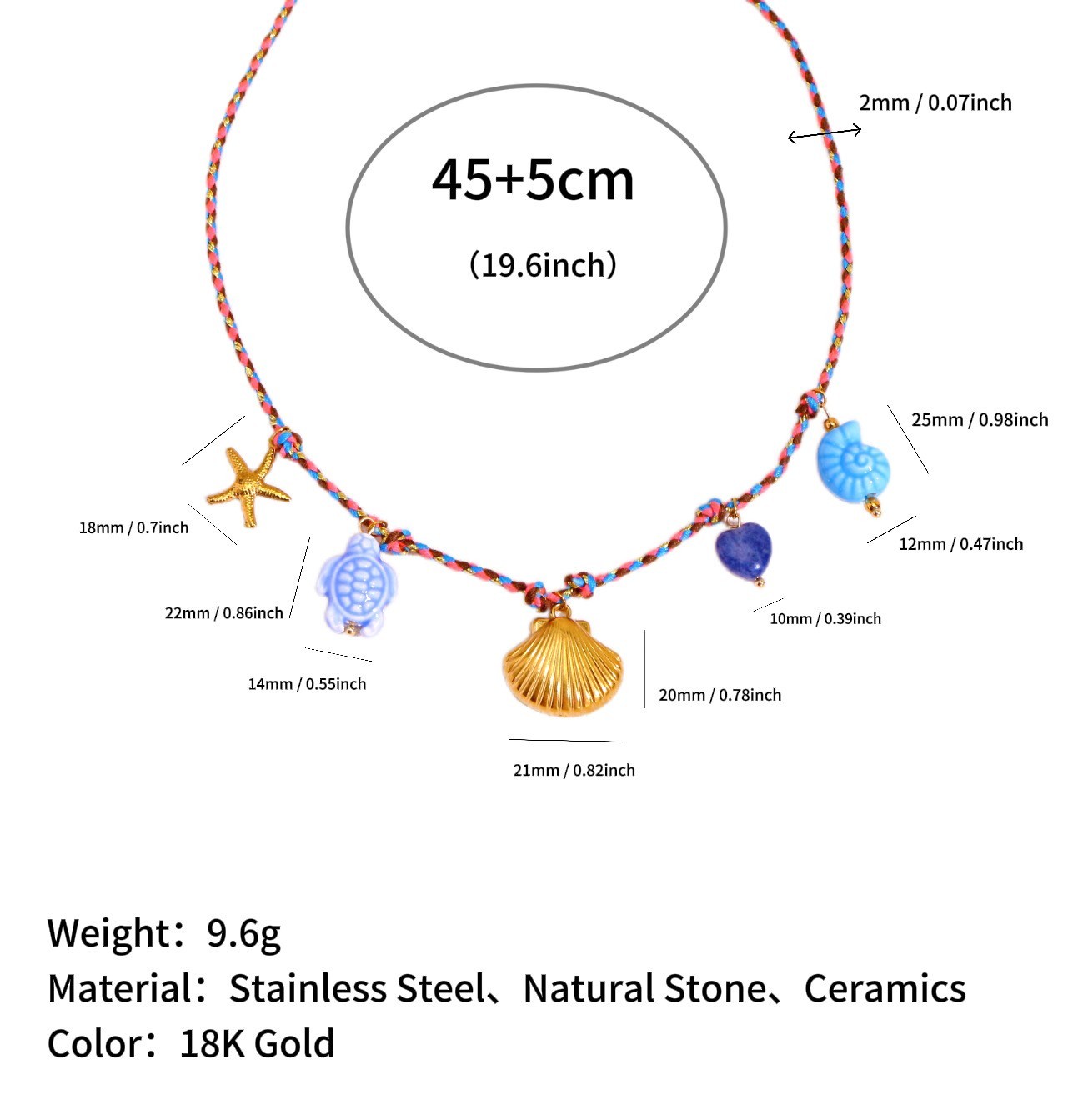 Ocean Spirit Knot Ceramic Titanium Steel Pendant Colored Braided Rope Necklace