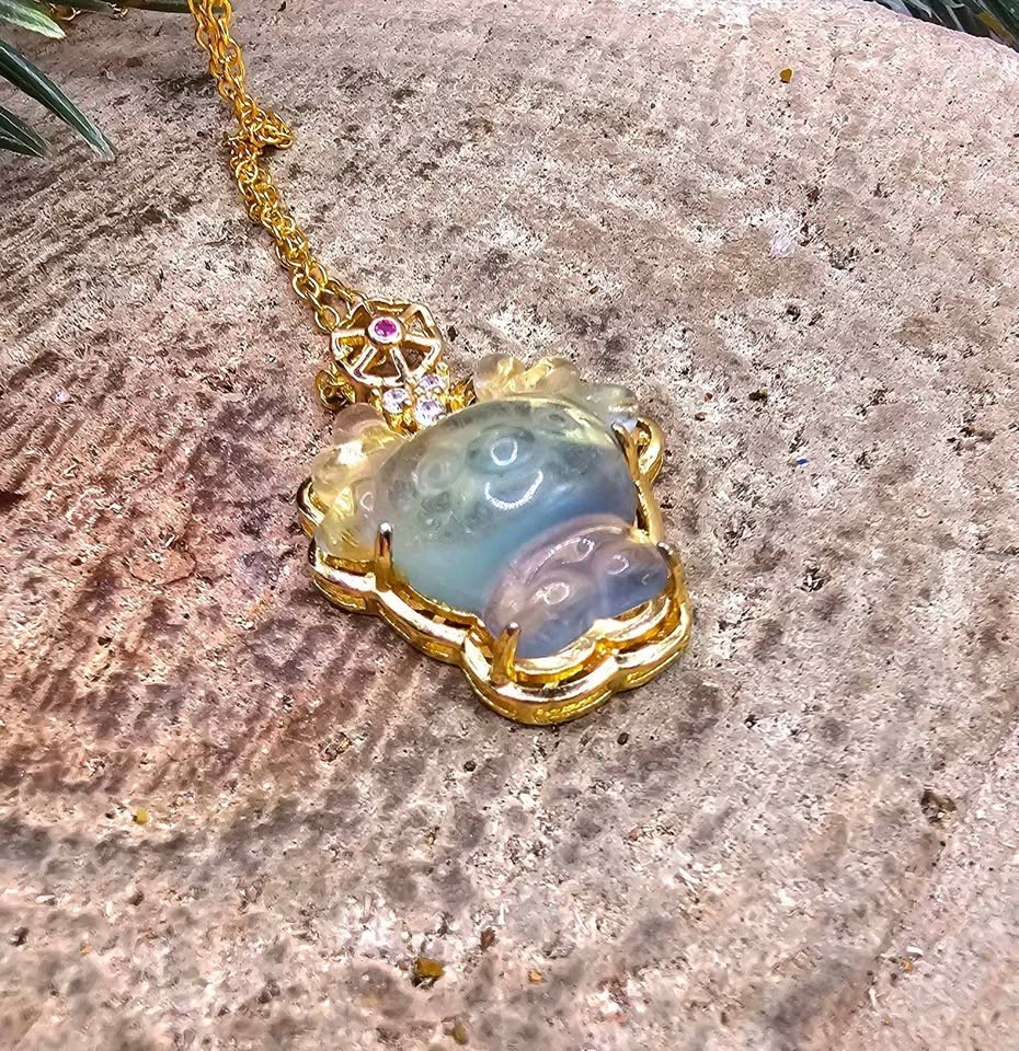 Adorable Nature Rainbow Fluorite Hand Carved Deer Pendant Necklace
