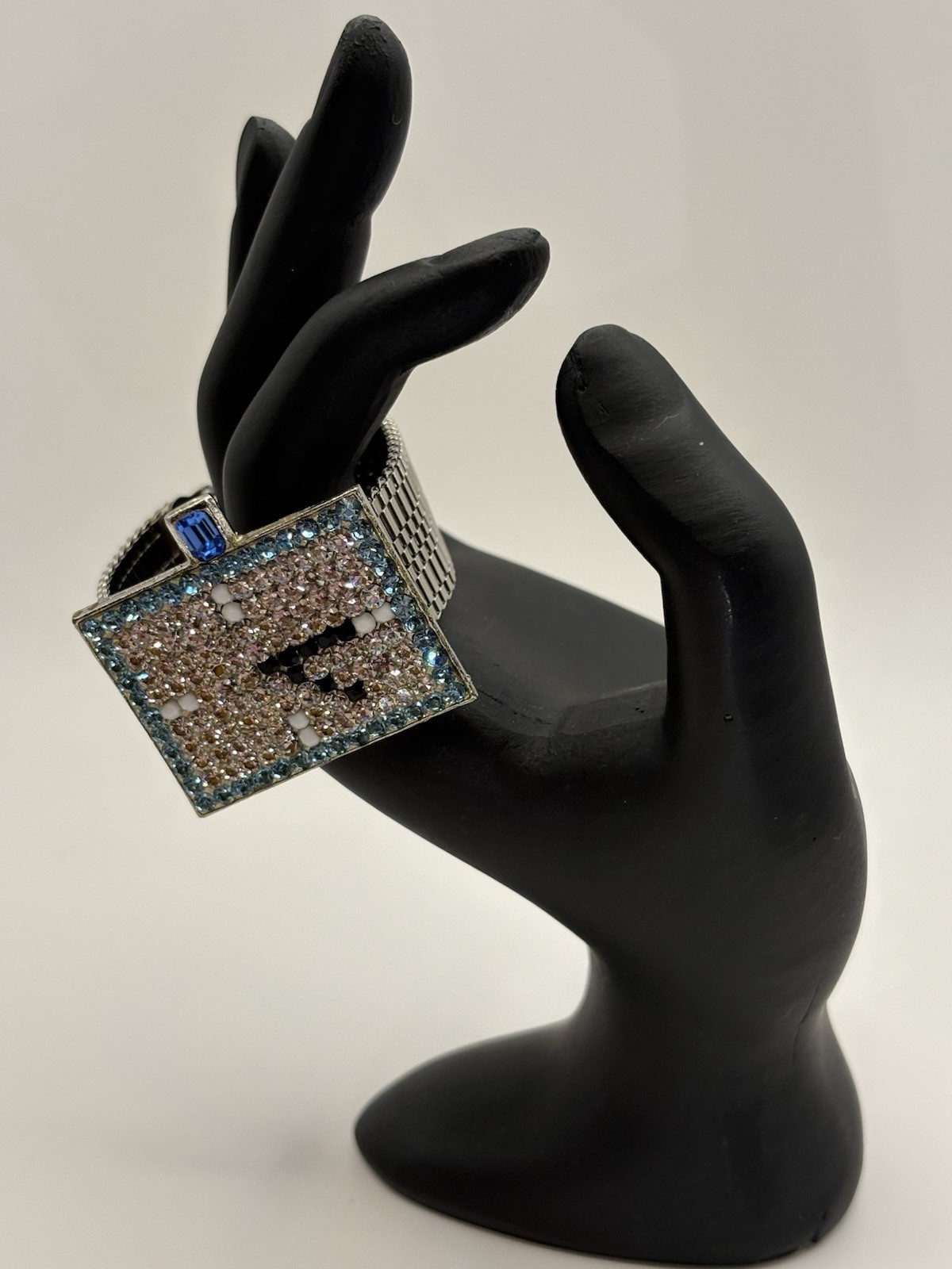 Idemaria Made In Italy Rhinestone Mesh Bracelet Blue Crystal Statement Vintage