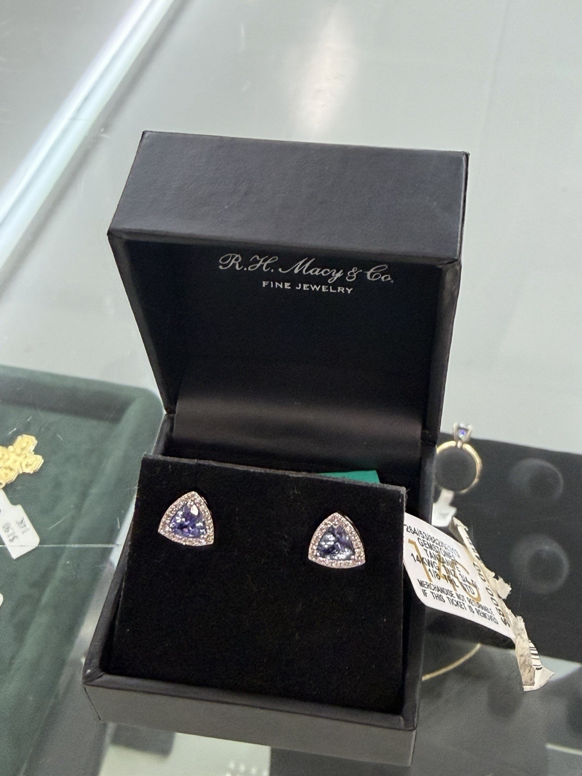 EFFY 14k White Gold Tanzanite Diamond Pierced Stud Earrings w/Tags