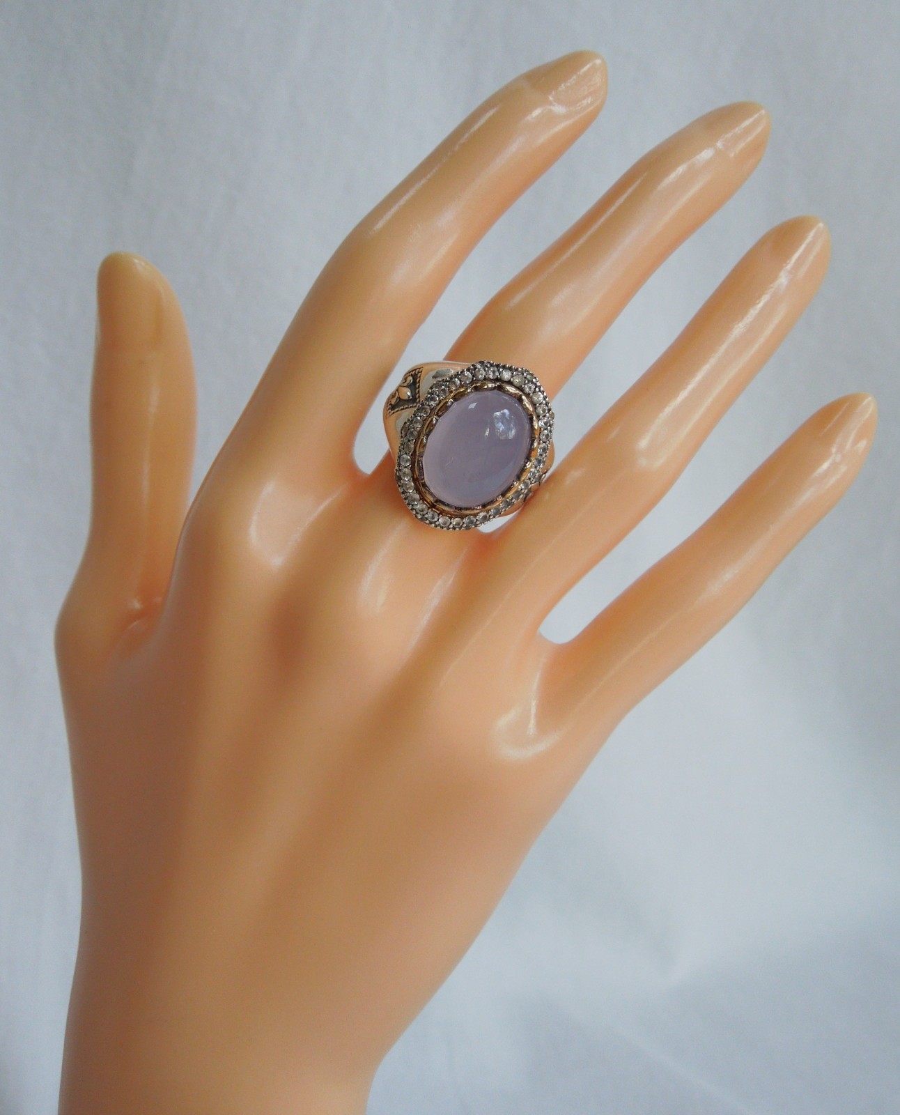 Scott Kay Blue Chalcedony & White Sapphire Gold Vermeil & Silver Ring sz7 $795