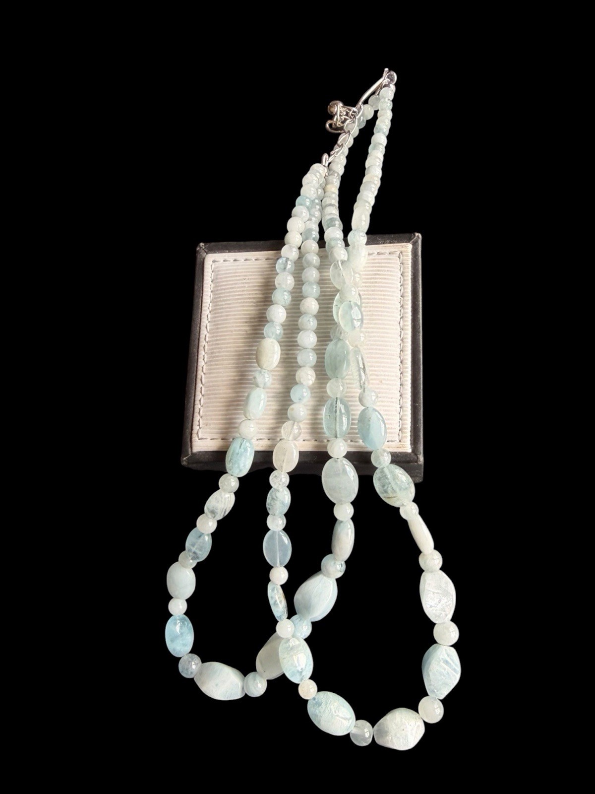 Signed Jay King DTR Sterling Silver Double Strand Aquamarine Beaded Necklace