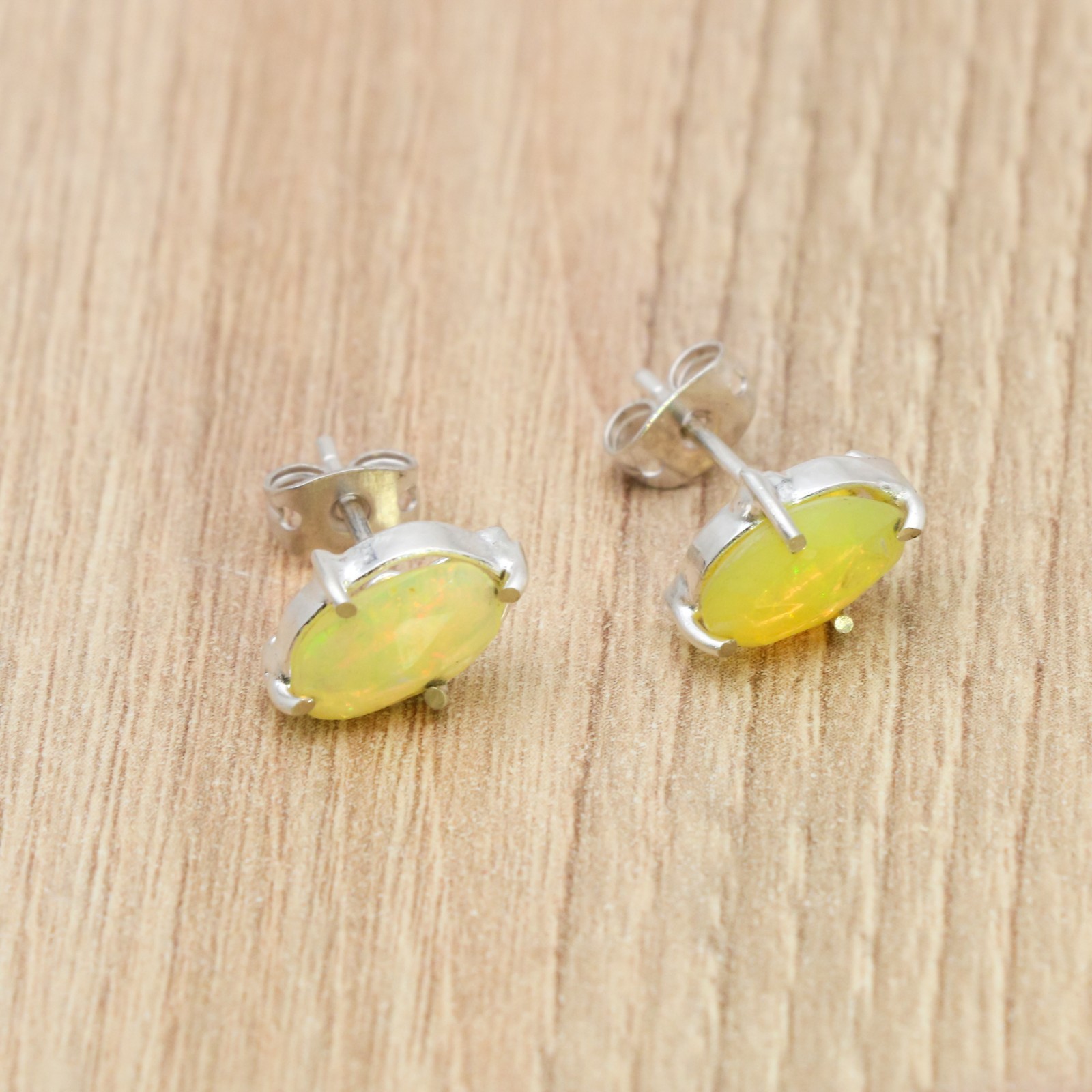 100% Original Fire Opal Oval Gemstone 925 Sterling Silver Women Stud Earrings