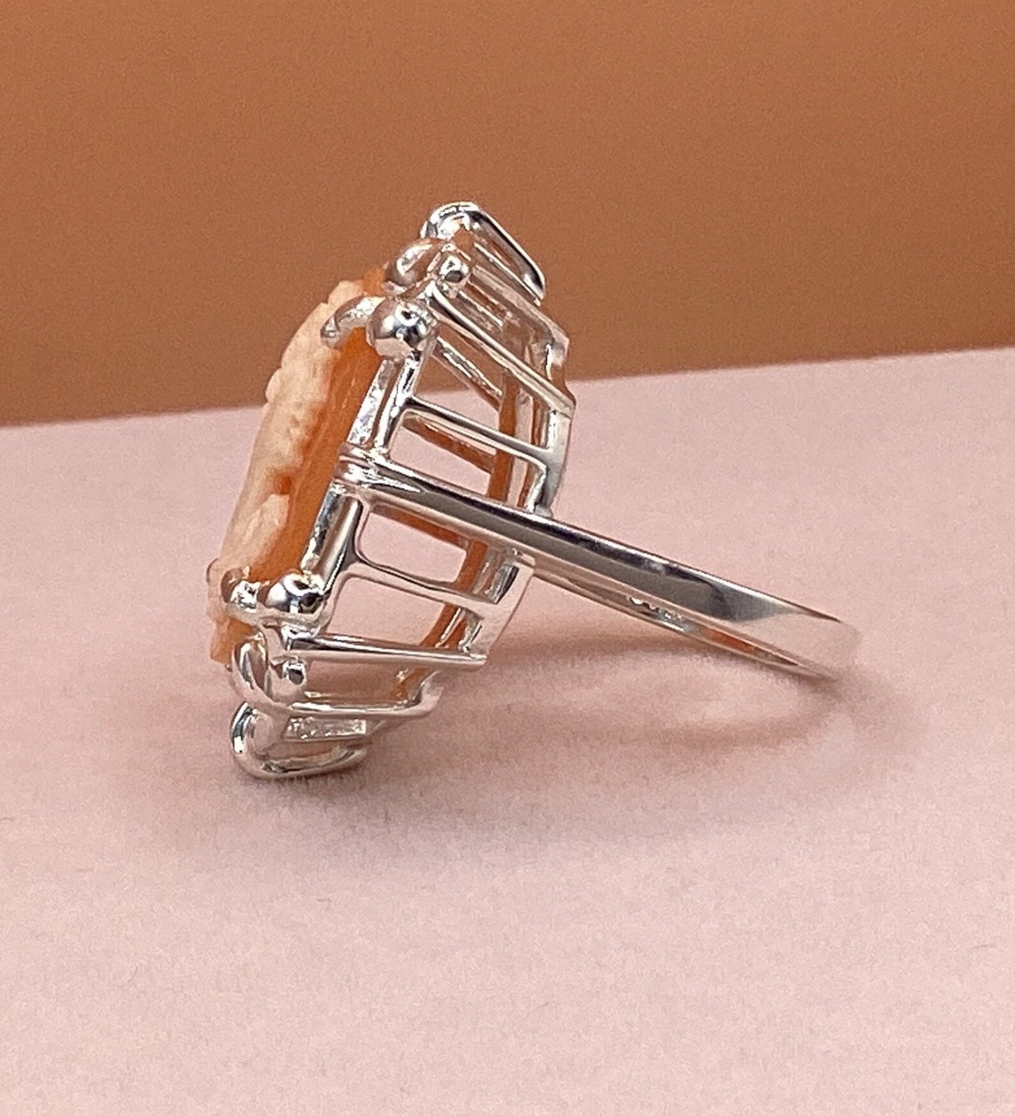 Shell Cameo Ring: Vintage Victorian Sterling Silver, Size 6 1/2 Estate Jewelry