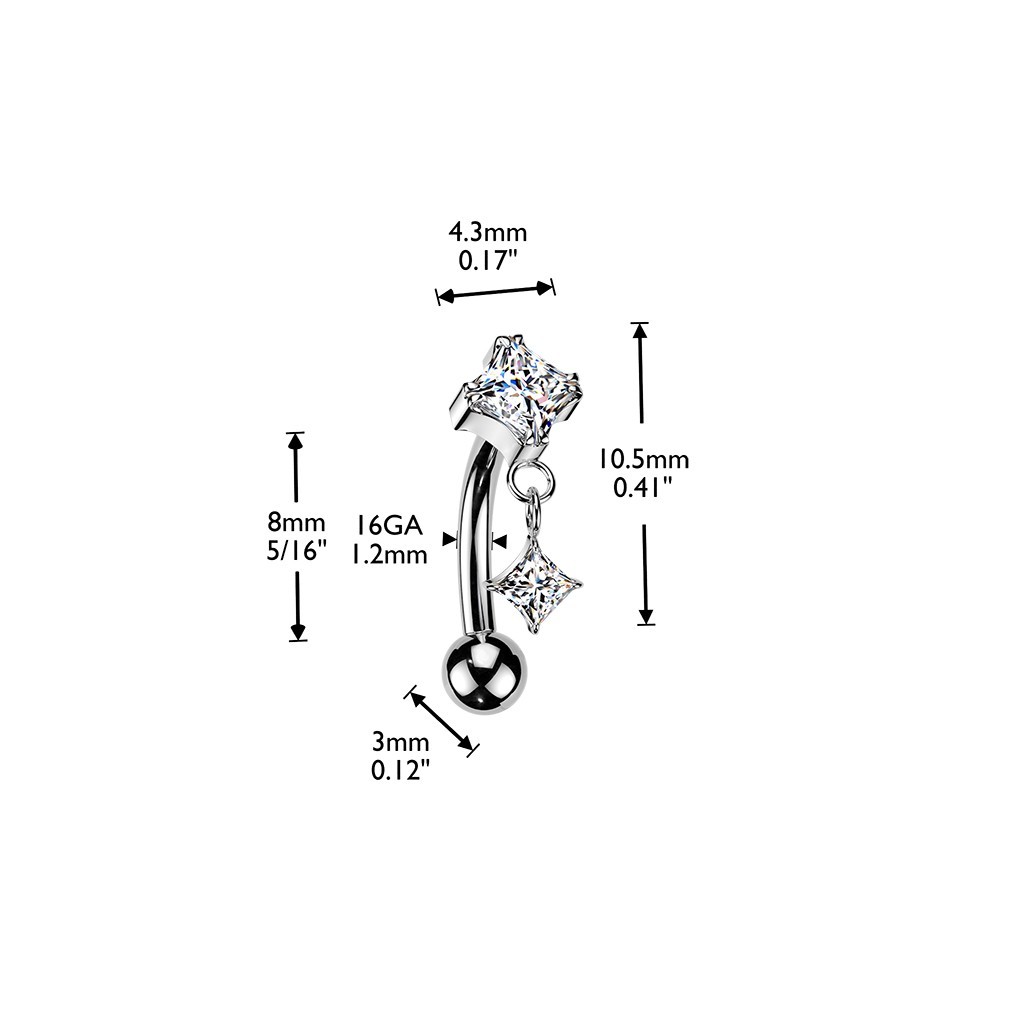 Titanium Threadless Push In CZ Dangle Eyebrow Ring 16G