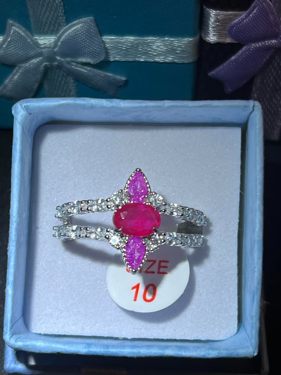 Lab Created Dark Pink Sapphire Fused w/ Genuine Quartz & Fuschia Ice Crystal