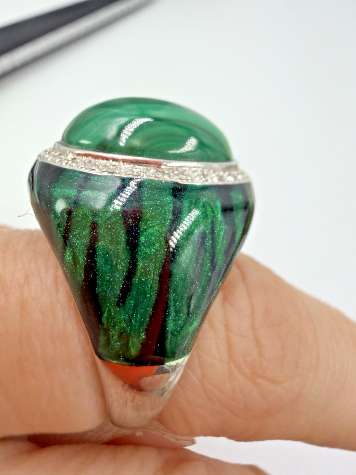Sterling Silver Ring Malachite Magical Green Statement Large Cocktail Size 10 PX