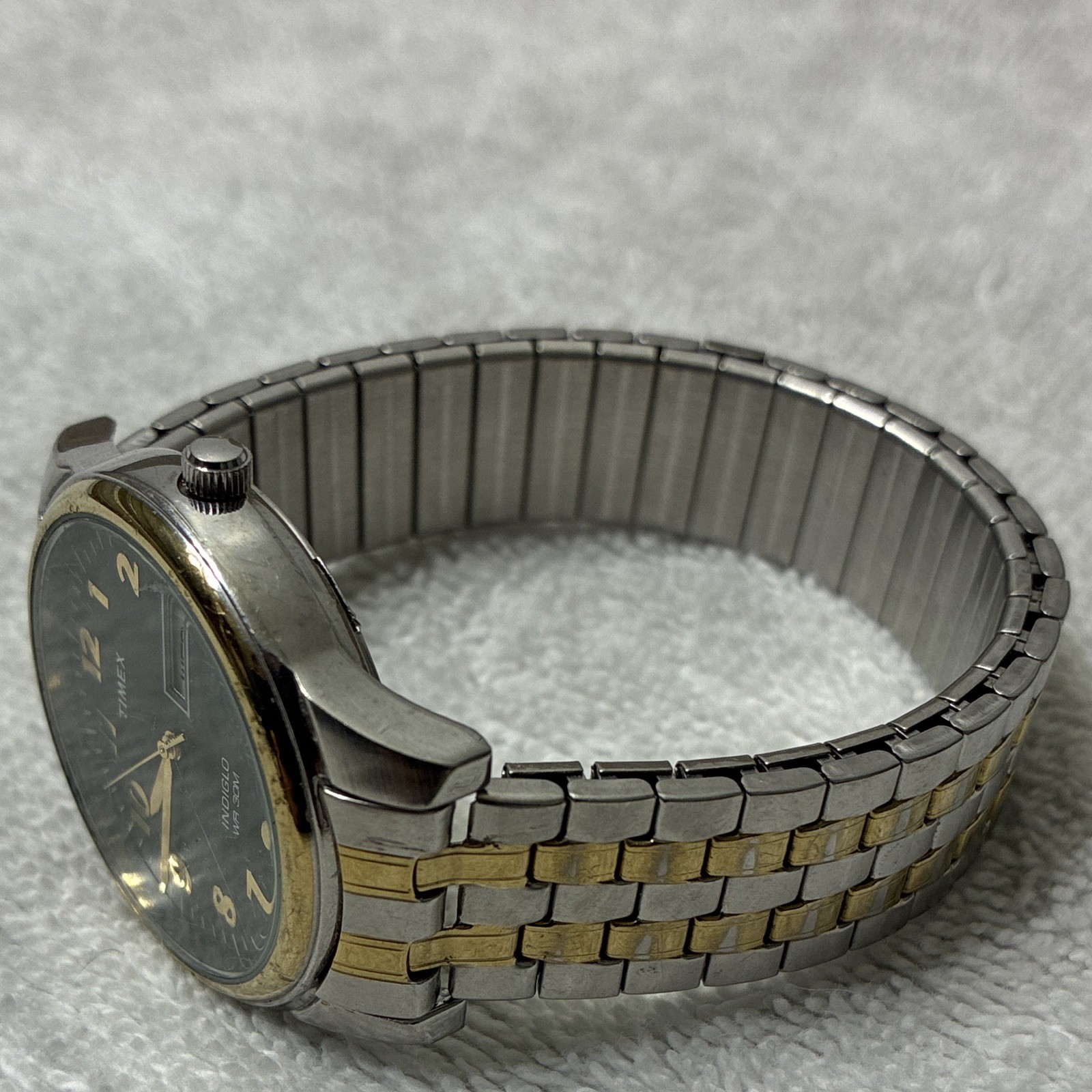 Timex Indiglo Quartz Men’s Day/Date 33mm Black Dial Two-Tone Bracelet Watch