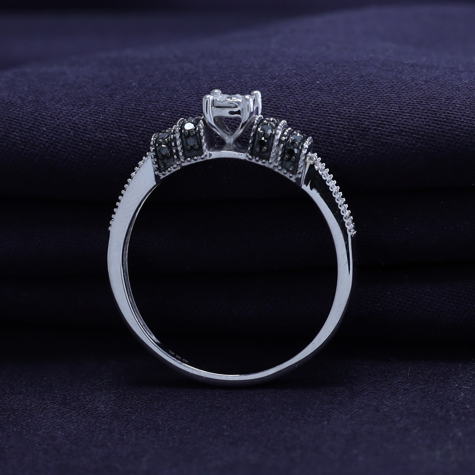 1/8 Ct Black & White Natural Diamond Promise Ring Sterling Silver 925
