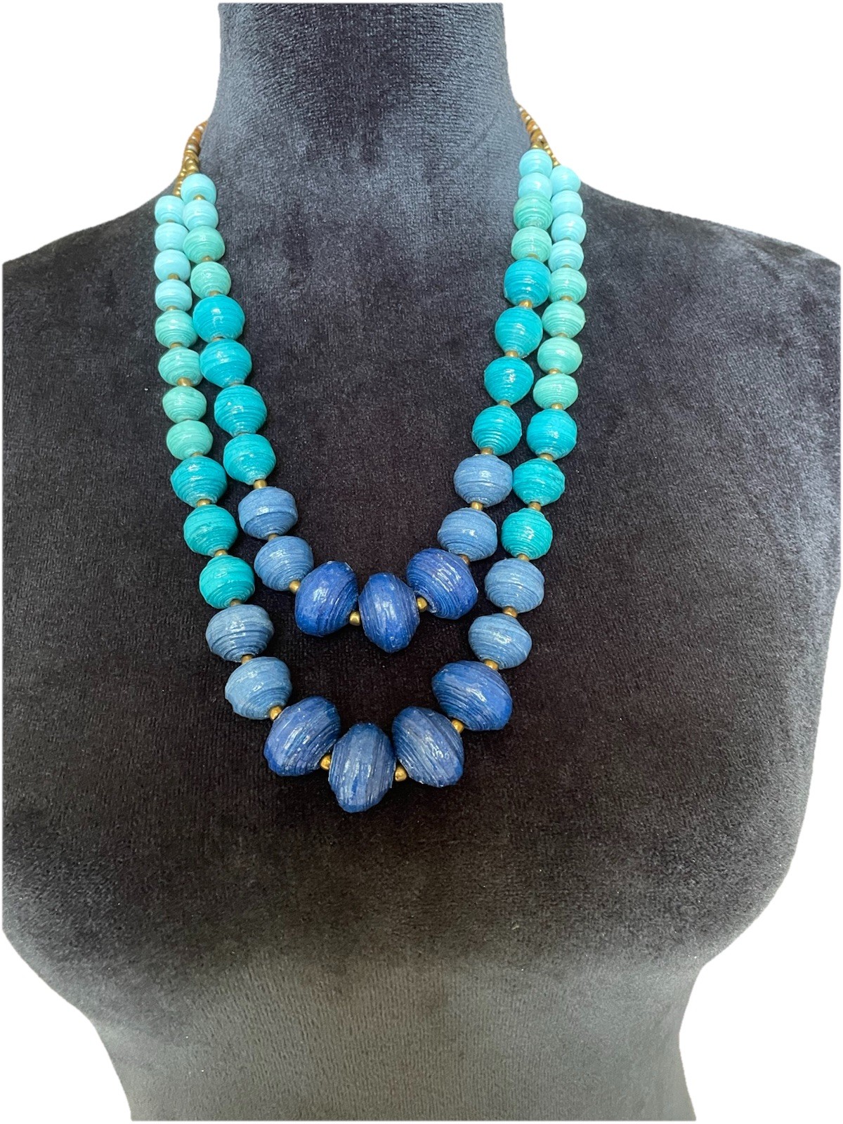 Fashion Necklace Beaded Womens 24″ Long Blue Costume Double Strand Casual Work