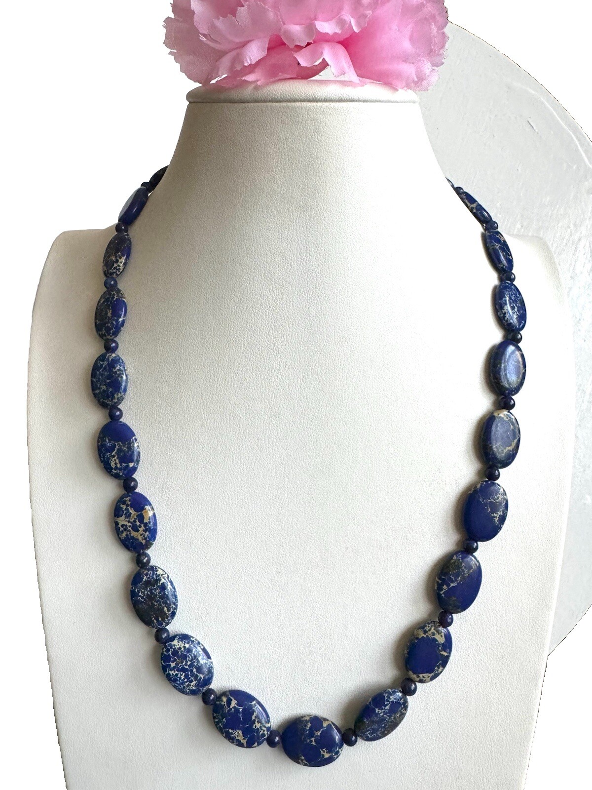Stunning oval shape earth mined lapis lazuli stone handmade necklace 21in & 34gm