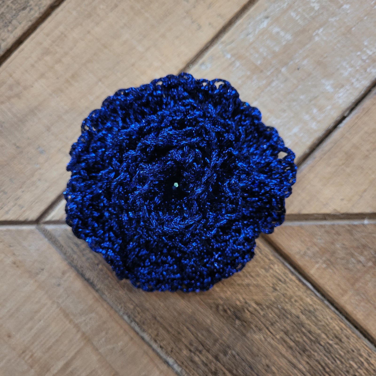 Blue Yarn Handmade Crochet Flower Brooch Pin Boho Festival