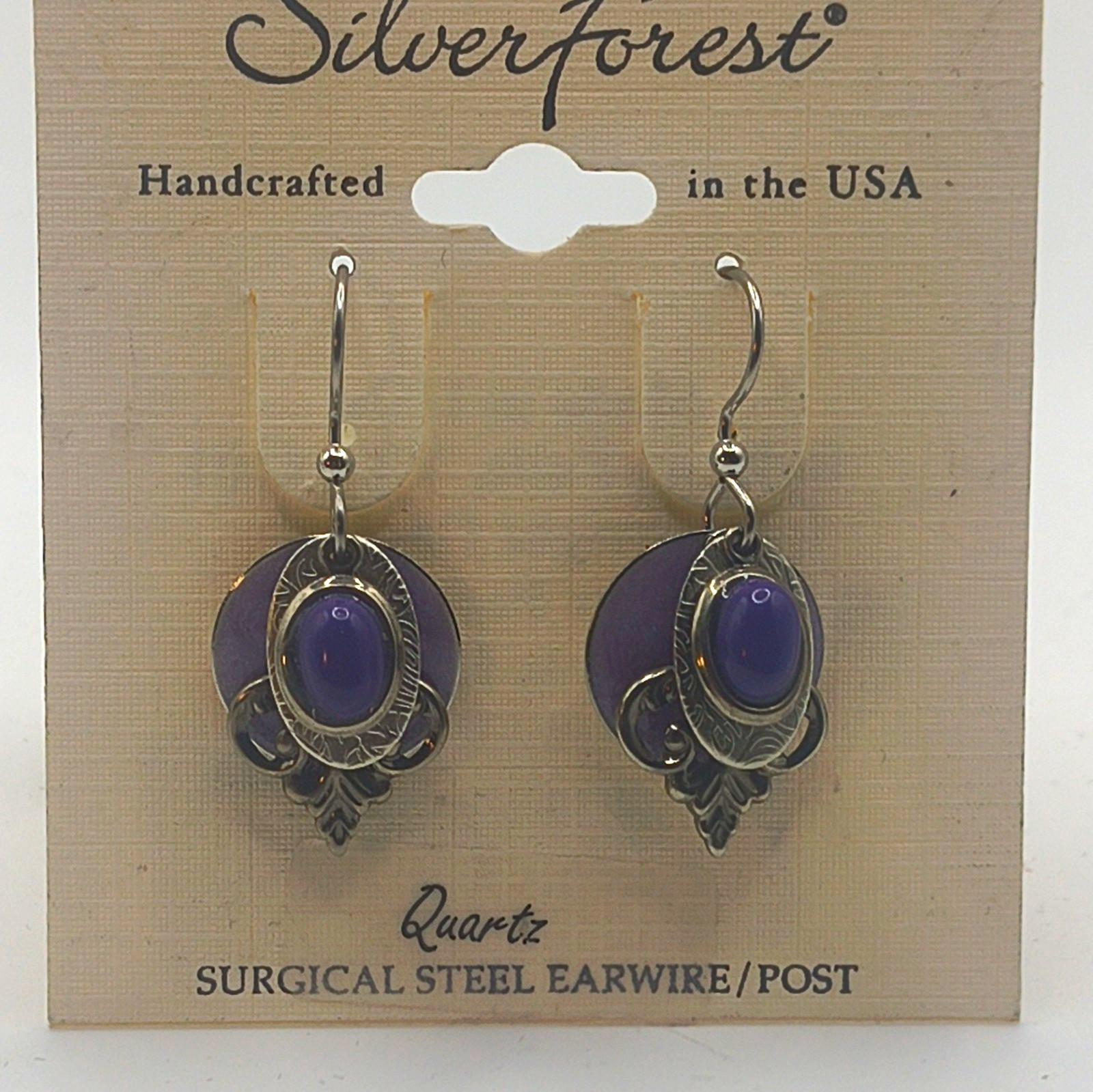 Silver Forest Handcrafted Purple Quartz Dangle Hook Earrings Surgical Steel USA