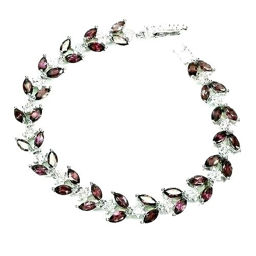 Silver Bracelet Rhodolite Genuine Natural Mined Gems Solid Sterling 7 1/2 Inch