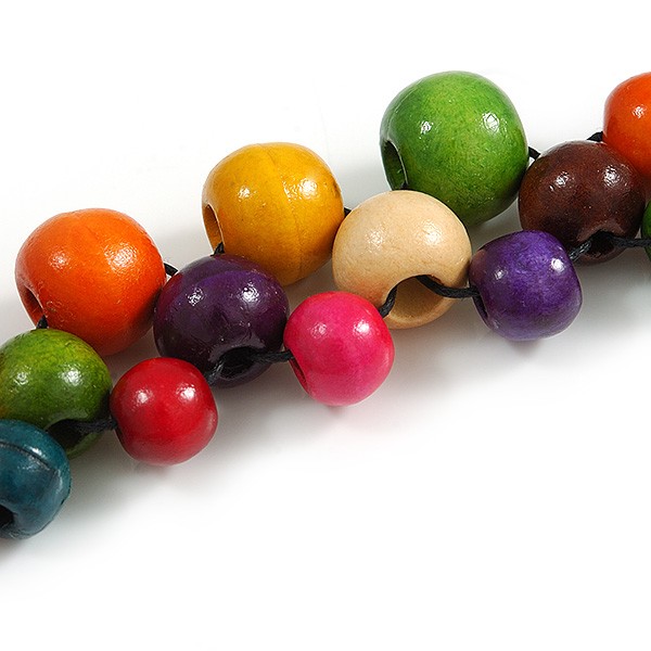 Long Multicoloured Cluster Wood Beaded Necklace – 82cm Long