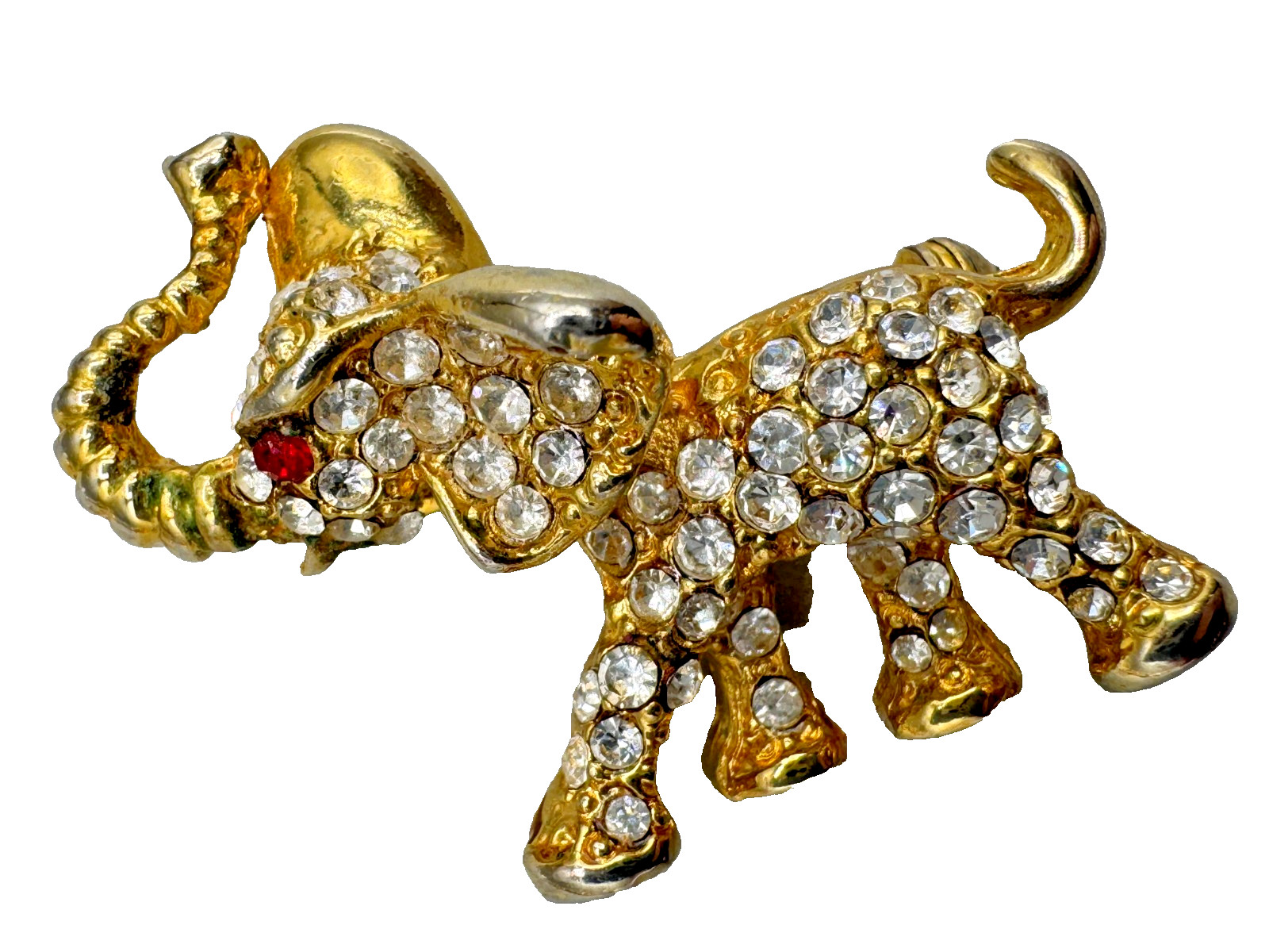 C4-6721 VINTAGE BROOCH GOLD TONE PIN 1.4″ ANIMAL RHINESTONE ELEPHANT