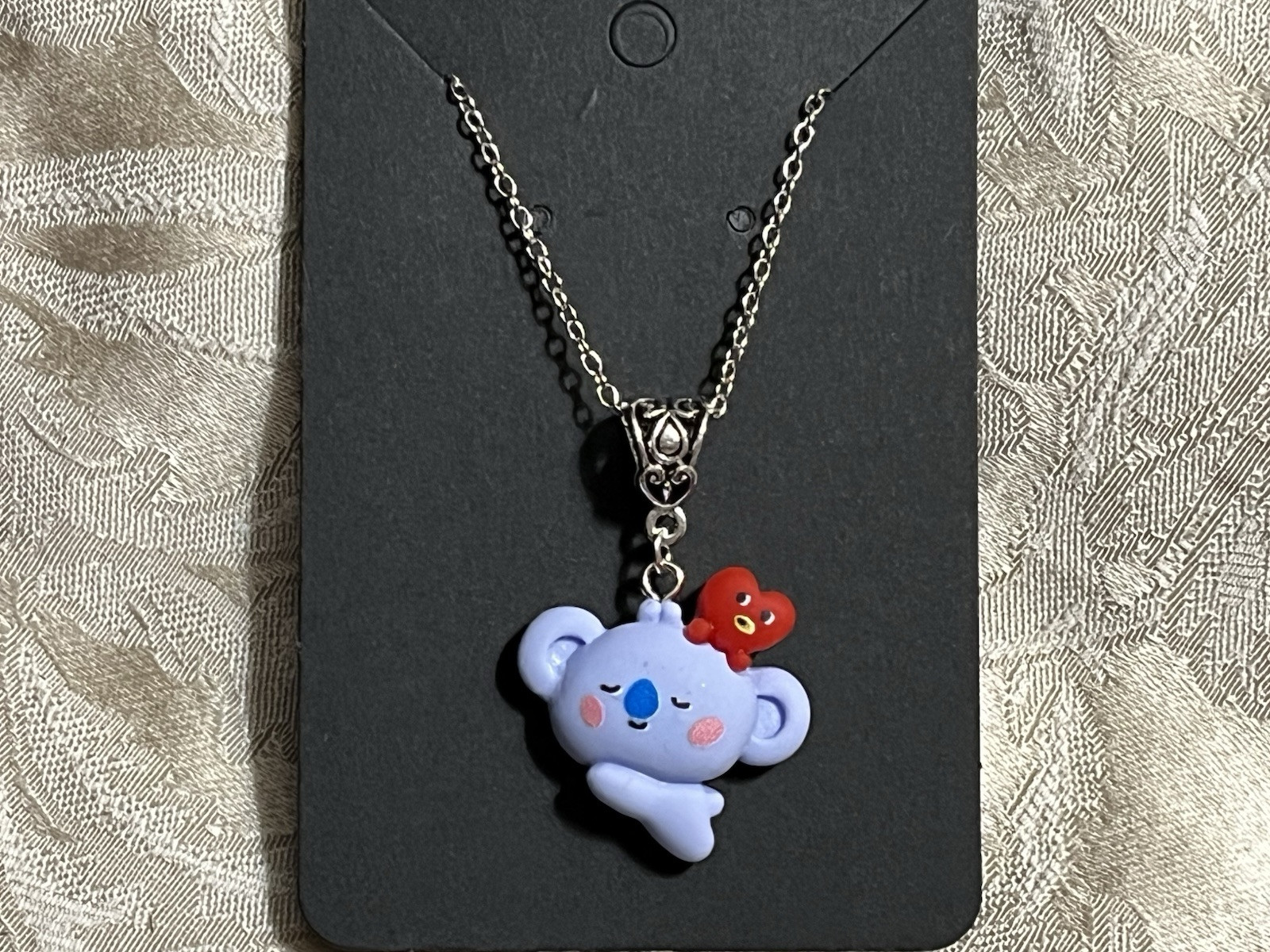 K POP Anime Cartoon Emojis Character Silver Resin Charm Pendant Necklace 18”