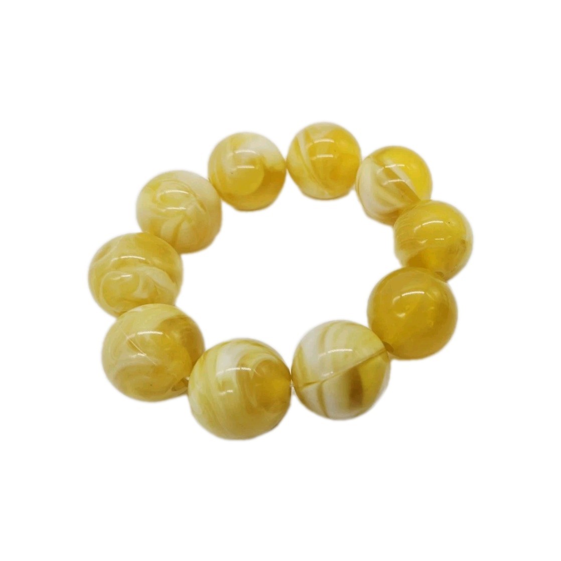 Golden Stretch Bracelet MARBLED Ball WIDE Runway 80’s Style Chunky Acrylic OSFM
