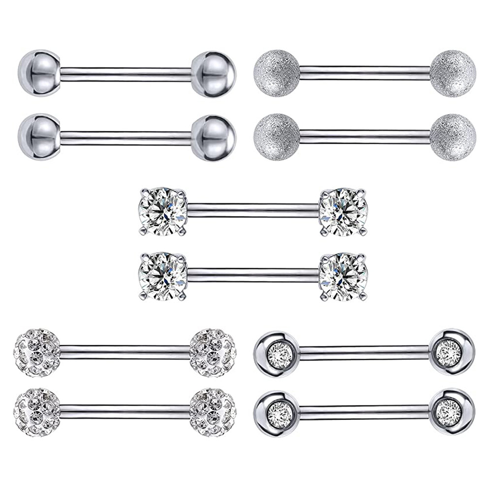 10-12Pcs 14G Stainless Steel Tongue Ring Piercing Barbell Nipple Tongue Piercing