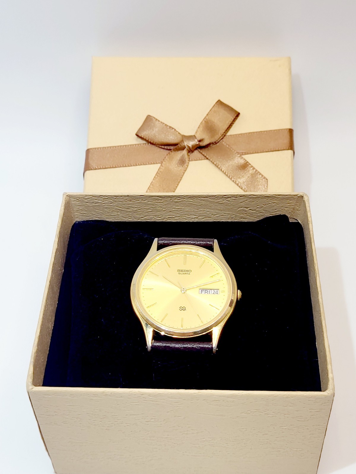 [WORKS] Seiko Watch Men 34mm Day Date Gold Dial Gold Tone Round