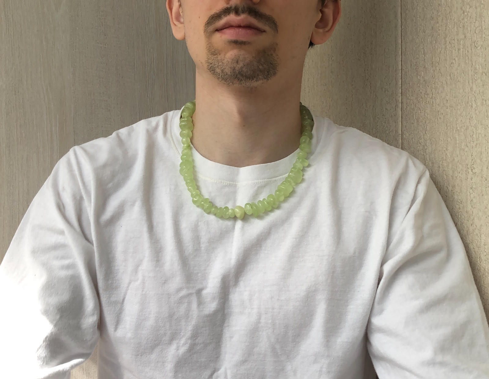 Natural Prehnite Necklace – Polished Beads – 49 cm / 114 g – Green Gemstone