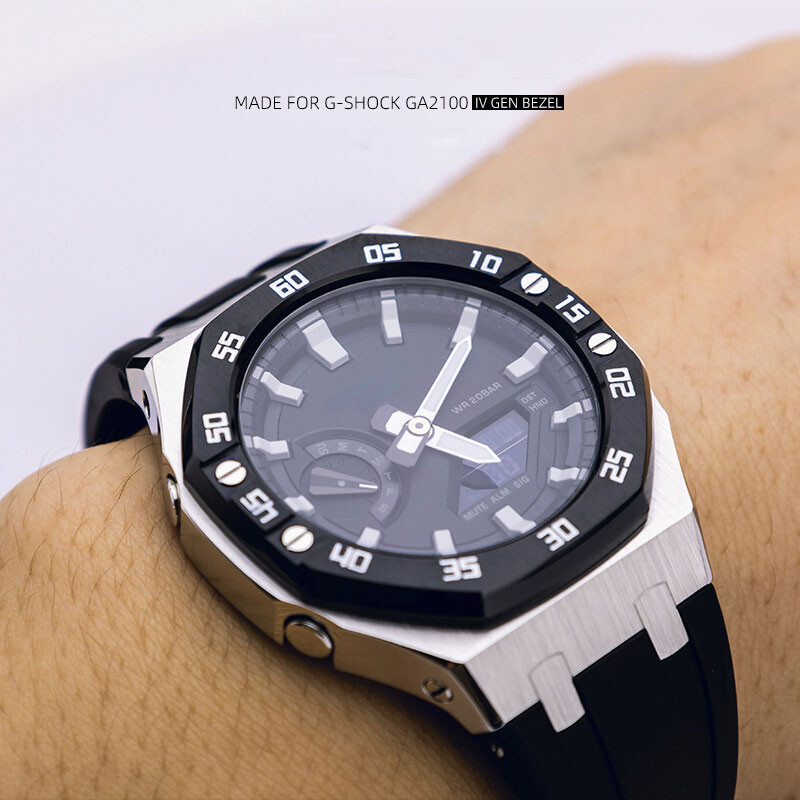 Steel Dial Bezel Mod Kit Case Band for G-Shock GA-2100 GA2110 Metal Rubber Strap