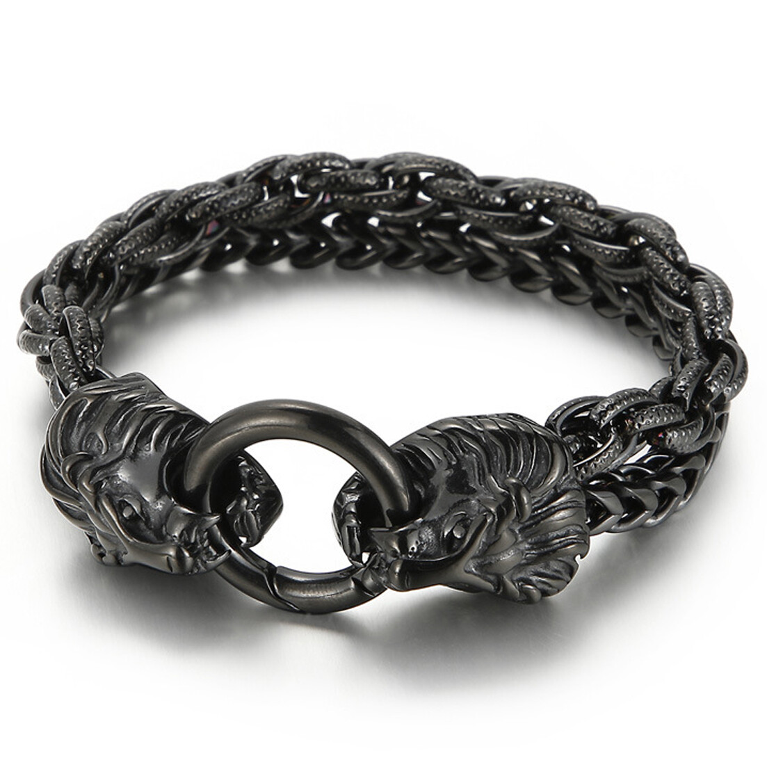 Mens Heavy Stainless Steel Lion Head Franco Link Curb Chain Bracelet 8.86″ 14mm