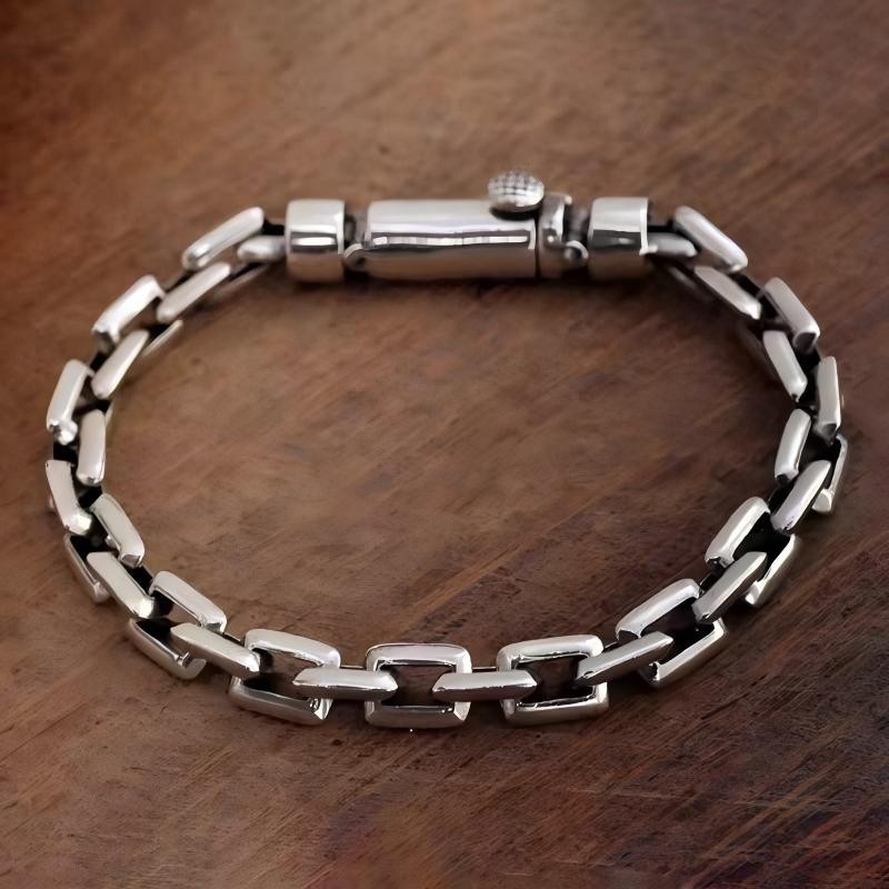 Pure S925 Sterling Silver Chain 8mm Solid Square O Link Bracelet 34-35g 8.67in