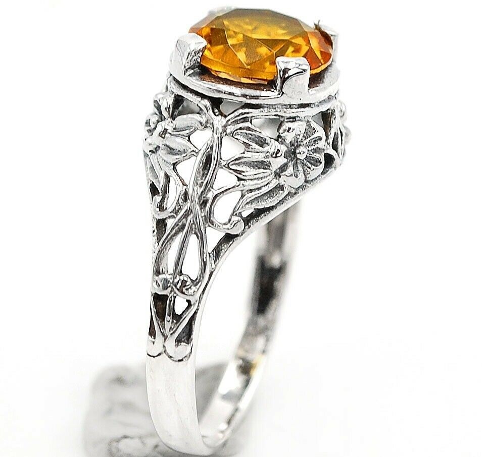 2CT Golden Citrine 925 Sterling Silver Art Deco Ring Sz 8,9 AZ1