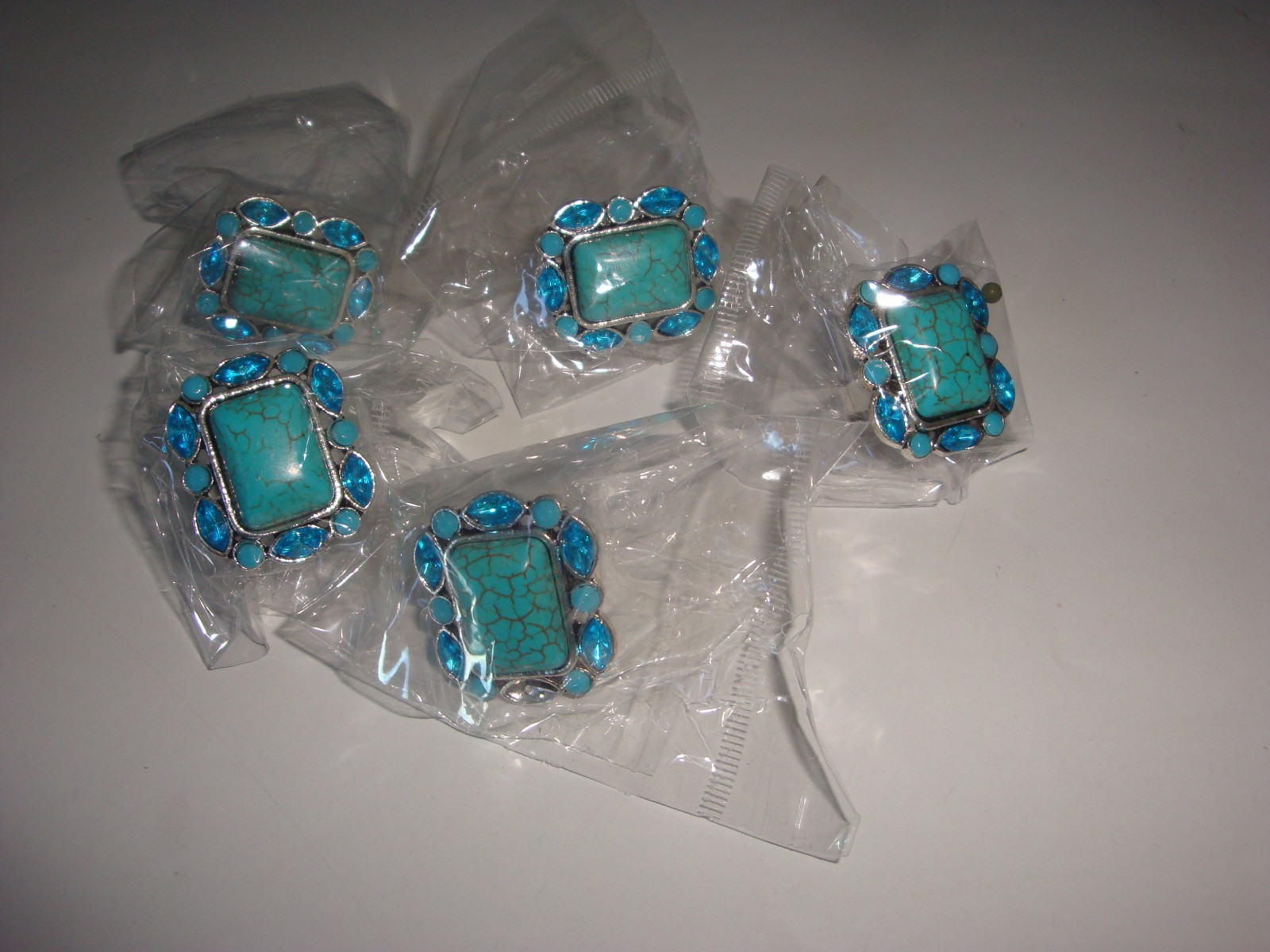 Wholesale Lot of 12 Turquoise Fashion Rings ~ Adjustable ~ Fit Sizes 6 to 10