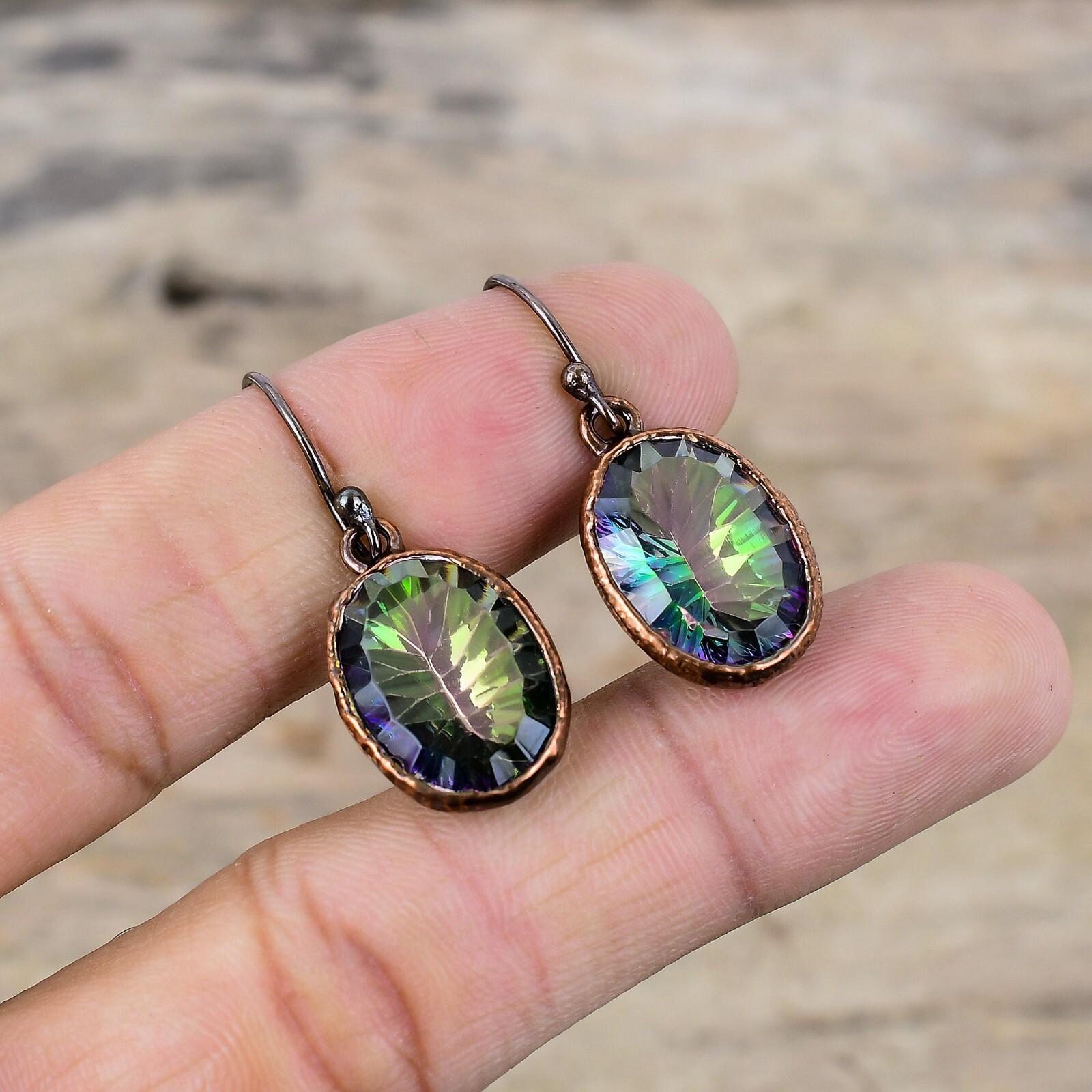 Rainbow Mystic Topaz Jewelry Copper Gift Electroformed Drop/Dangle Earrings 1.5″