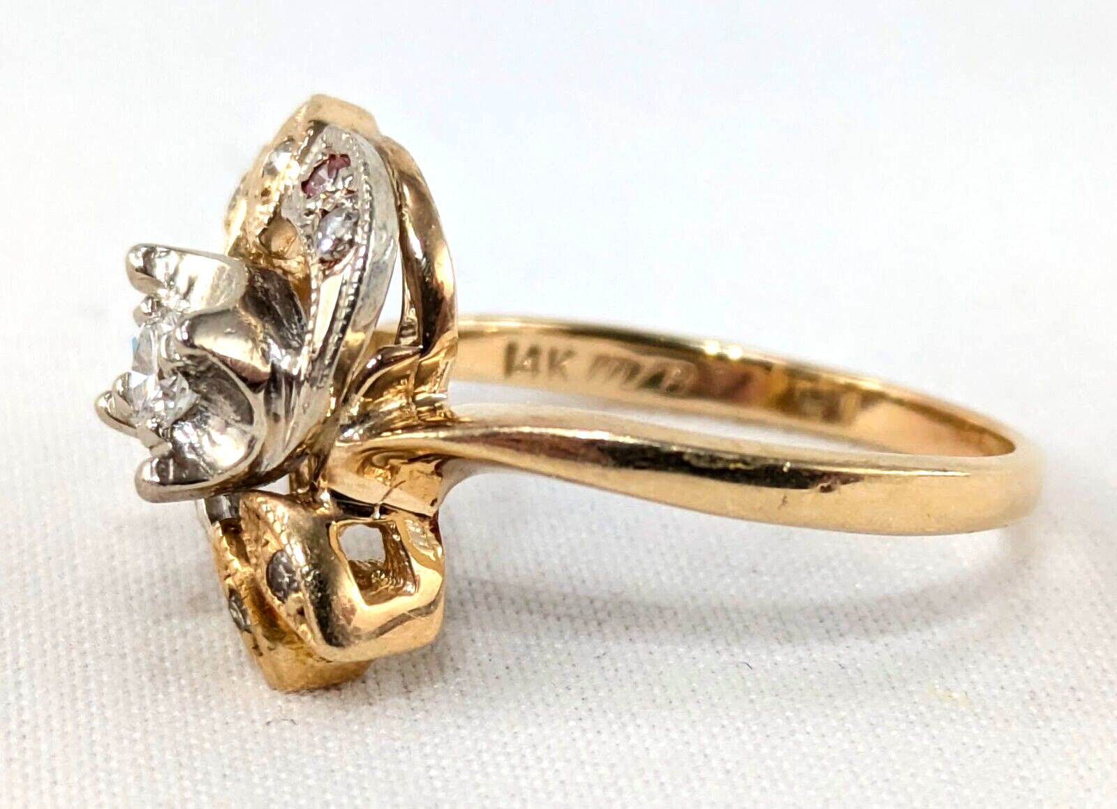 Vintage 14K Gold Approx. 15 Ct Diamond Art Nouveaux Engagement Ring Size 7