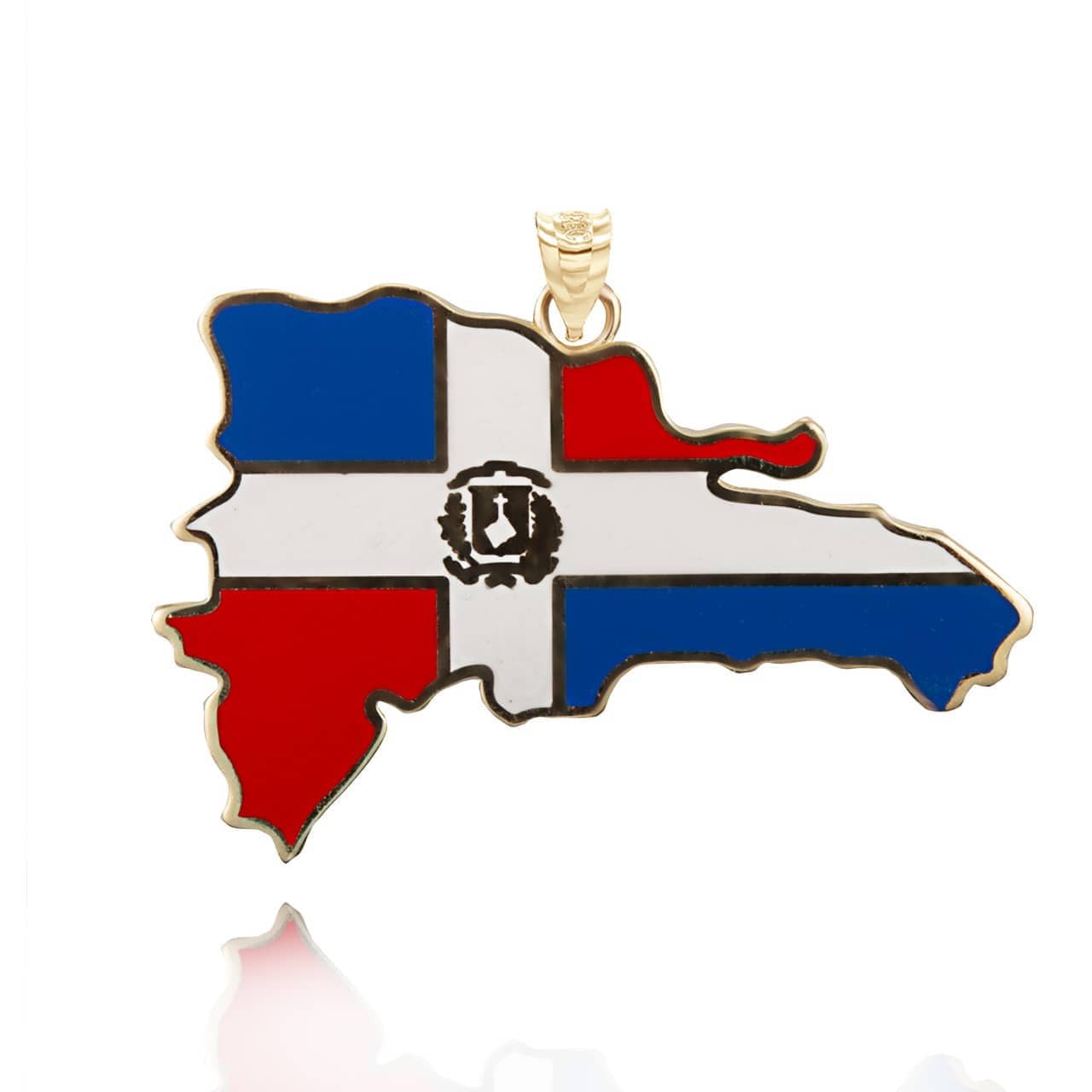 Gold Map of Dominican Republic Country Flag Enamel Pendant Necklace