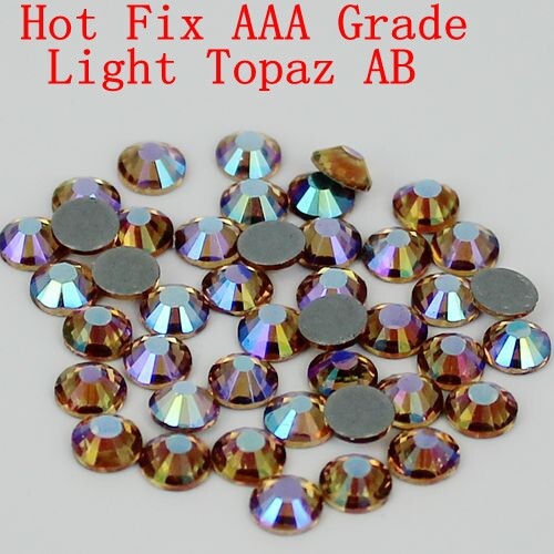 1440pcs HotFix Rhinestone Light Topaz AB Flatback Iron-On Beads Charm ss10 3mm