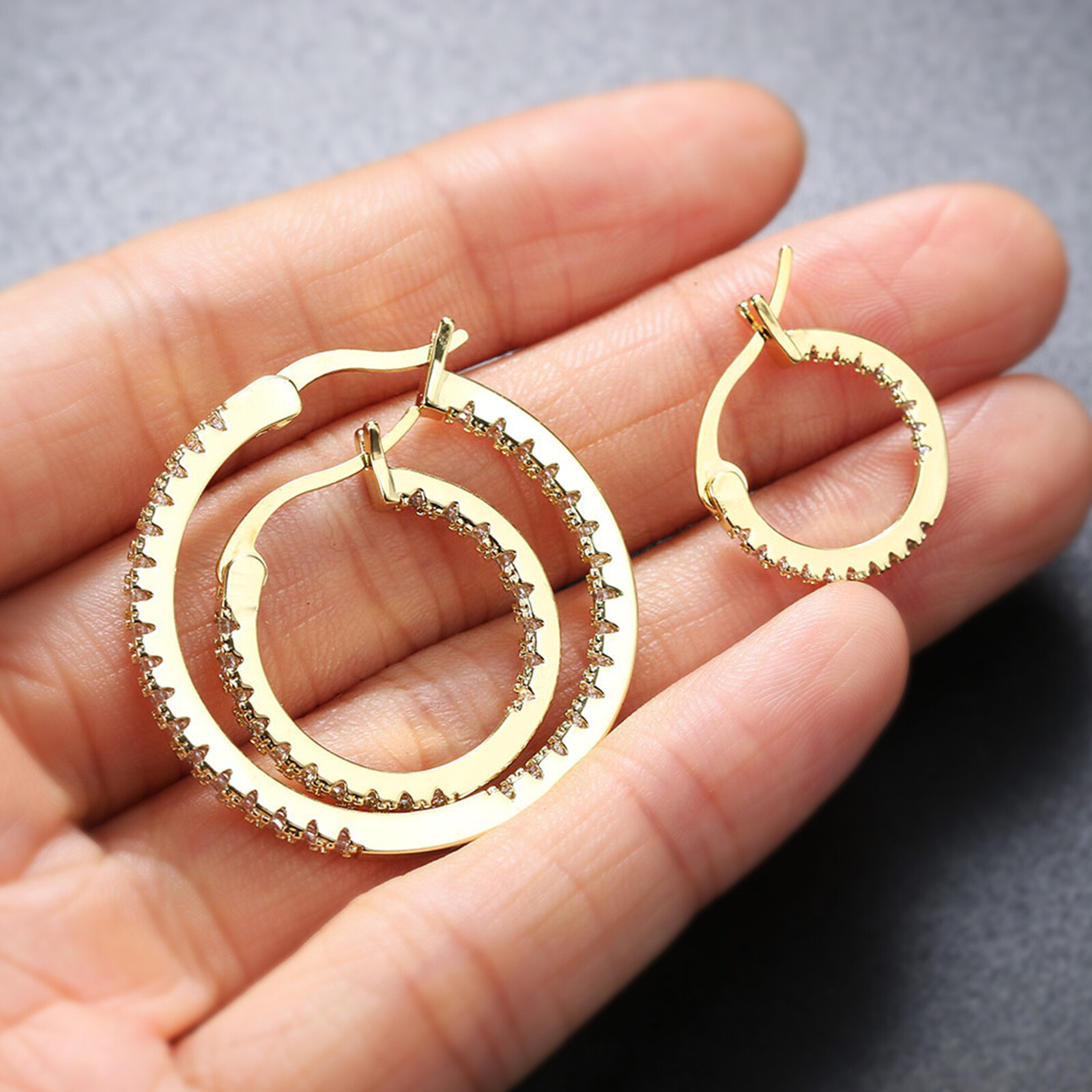 Delicate Women Earrings Jewelry Stainless Steel Huggie Hoop CZ Ear Studs 15-30MM